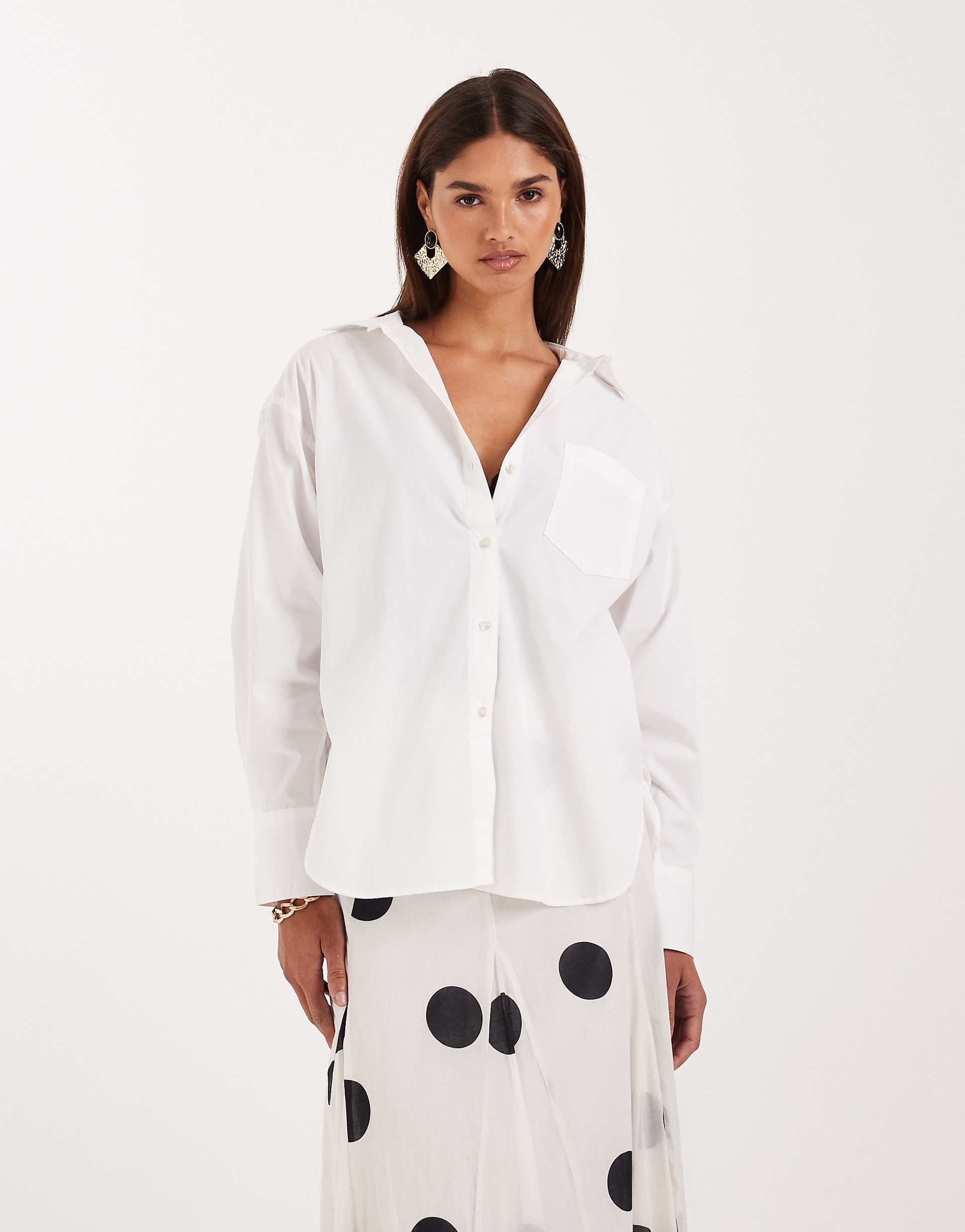 JJXX Jamie oversized poplin shirt in white