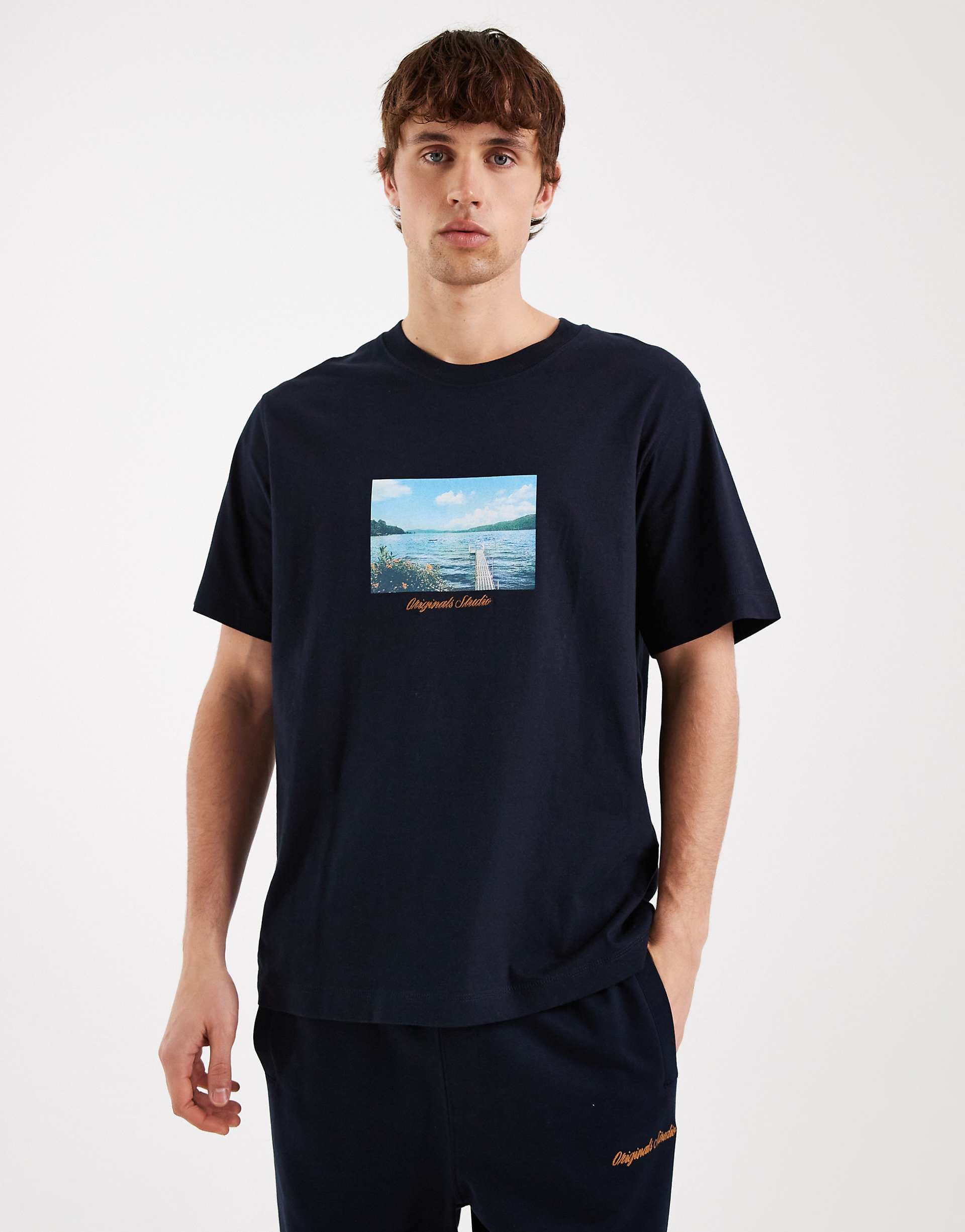 Jack & Jones oversized t-shirt with front scenic print in navy