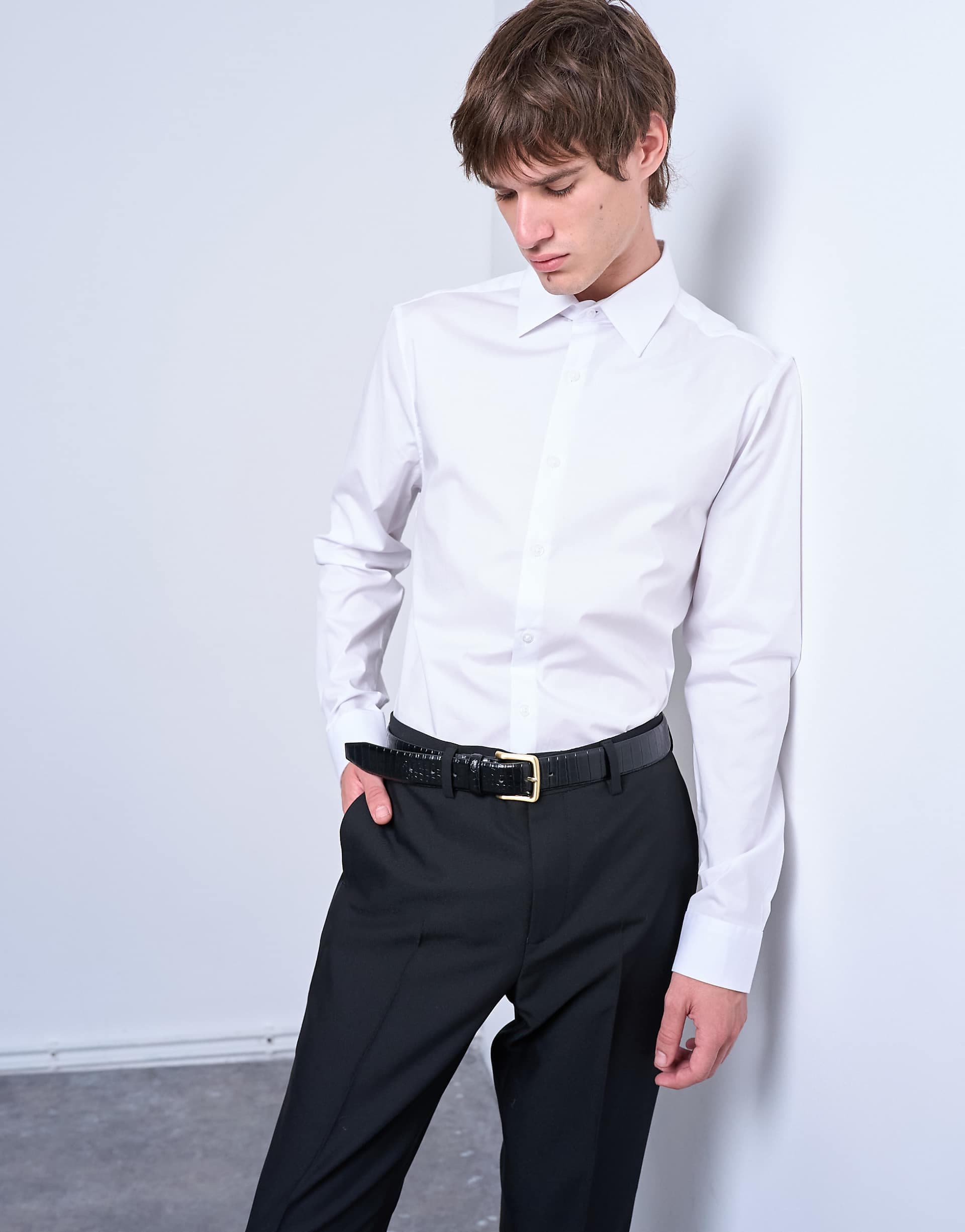 Topman long sleeve formal stretch shirt in white