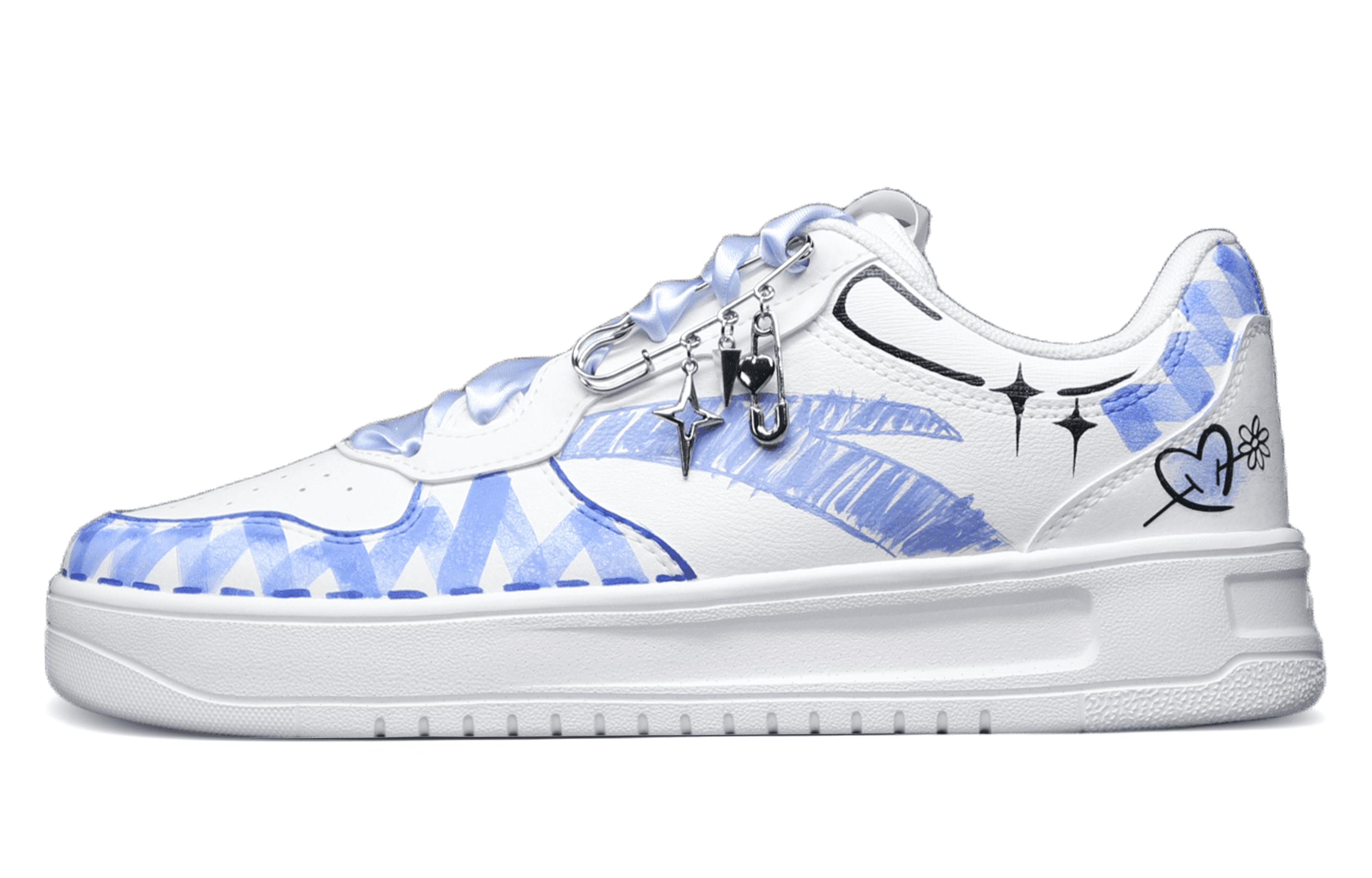 Custom Sneakers Anta '3 Meters 3 Creation' Hand-Drawn Feel Comfortable Versatile Trendy Fashion Slip-Resistant Cushioned Low-Top Sneakers Women's White