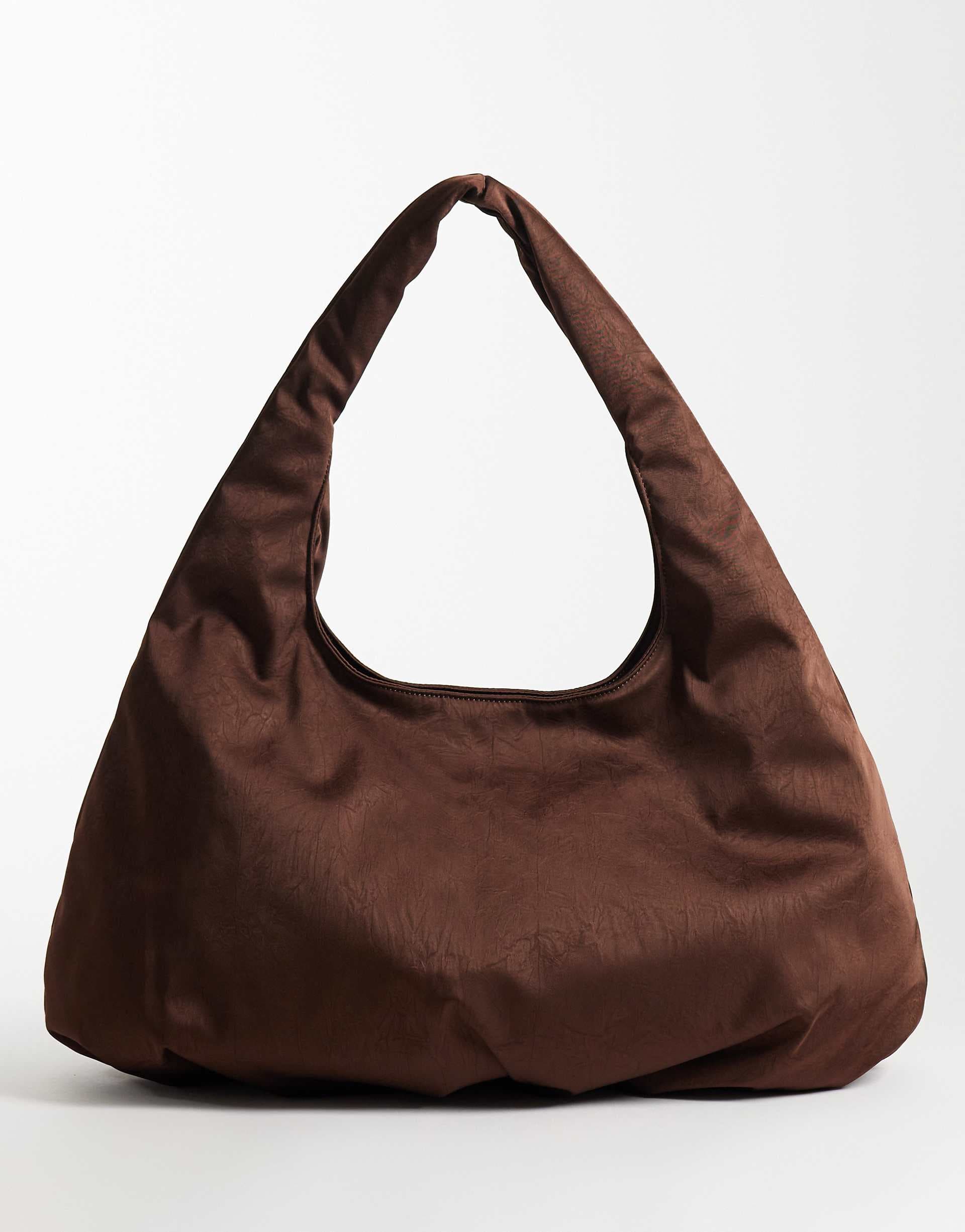 ASOS DESIGN oversized satin tote in chocolate