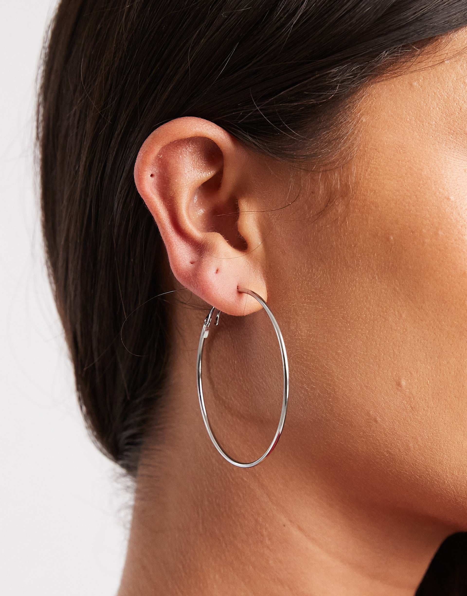 ASOS DESIGN waterproof stainless steel basic hoop earrings in silver tone