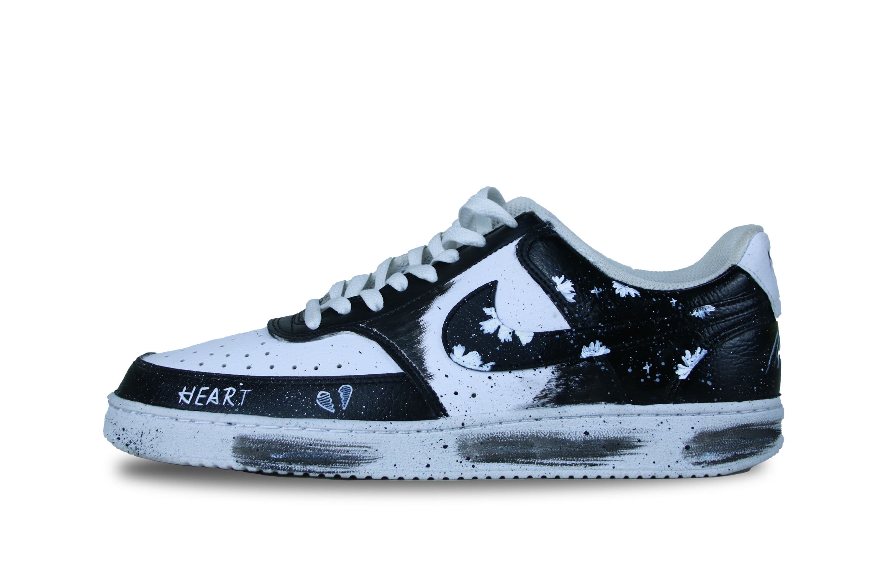Nike Court Vision 1 Low Ink Splatter Daisy Anti-Slip Wear-Resistant Low-Top Skateboard Shoes Men's Black White