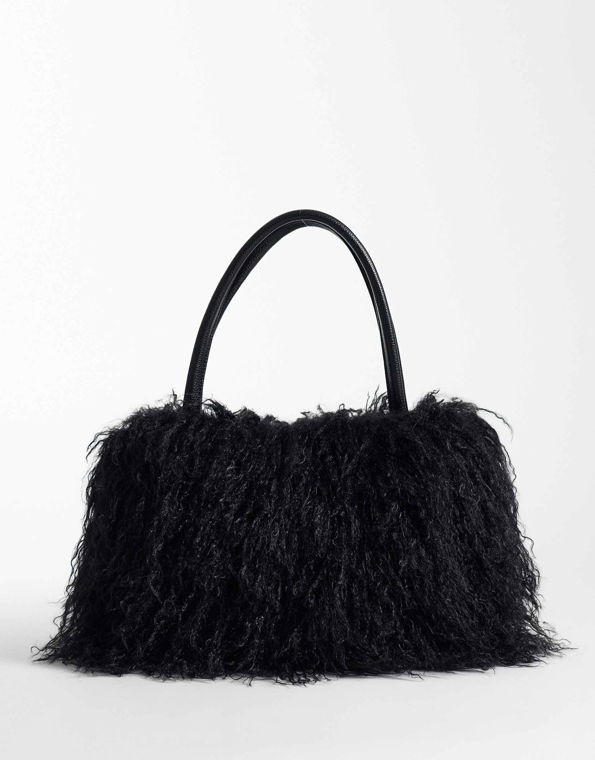 I.AM.GIA Pixi ultra soft crimped faux fur oversized shoulder bag in black