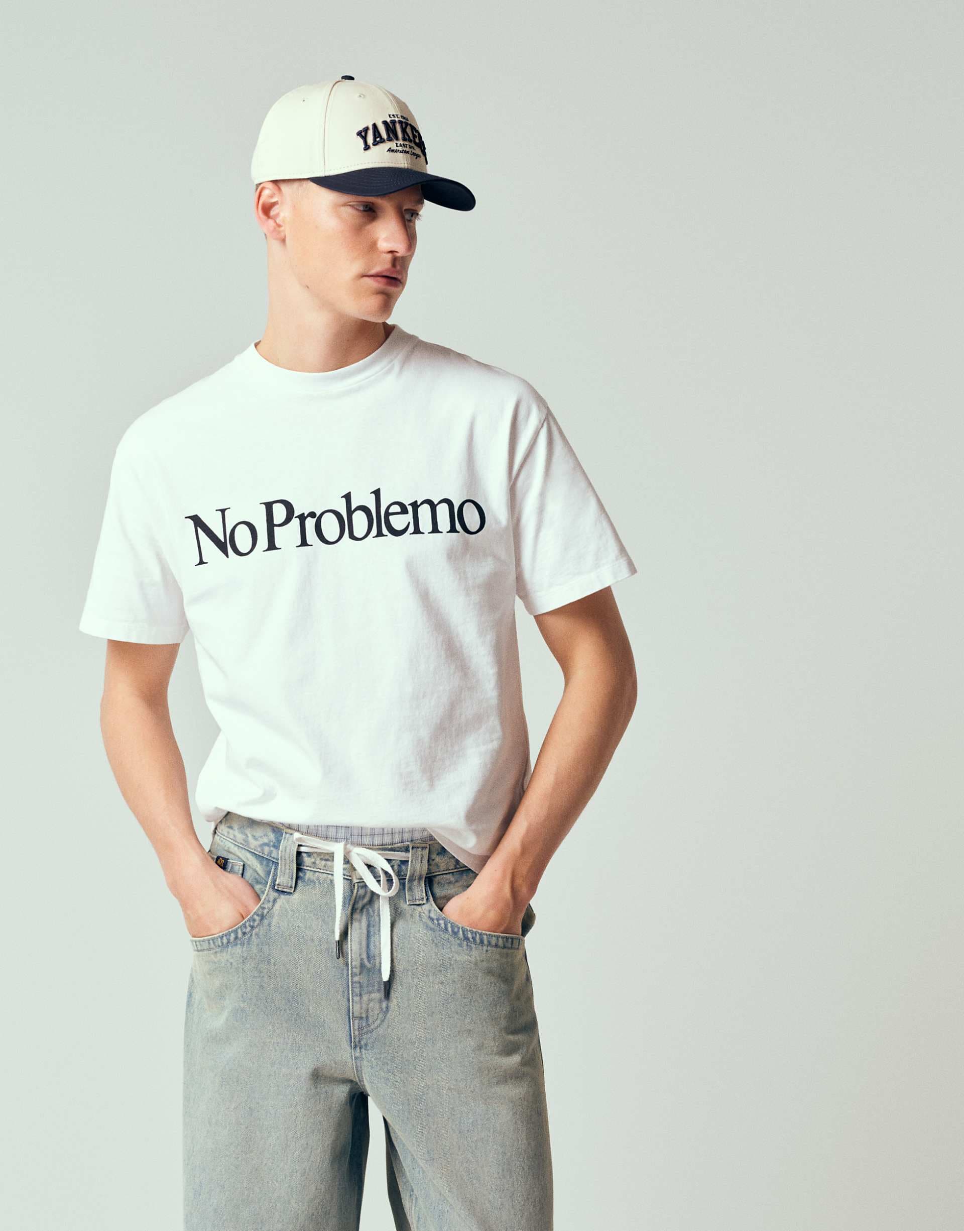 No Problemo 100% cotton t-shirt with logo print in white