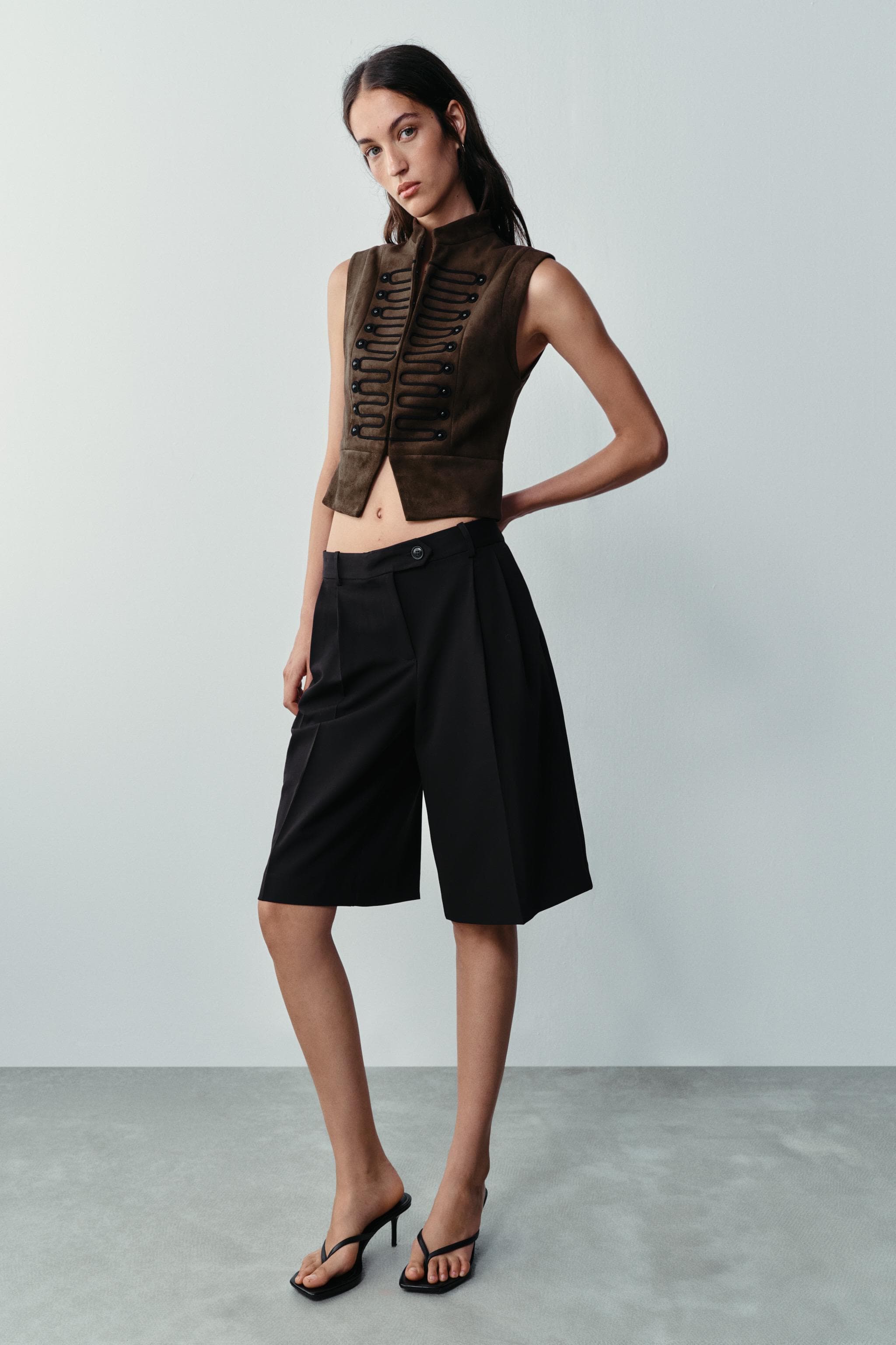 FAUX SUEDE FROG FASTENING WAISTCOAT