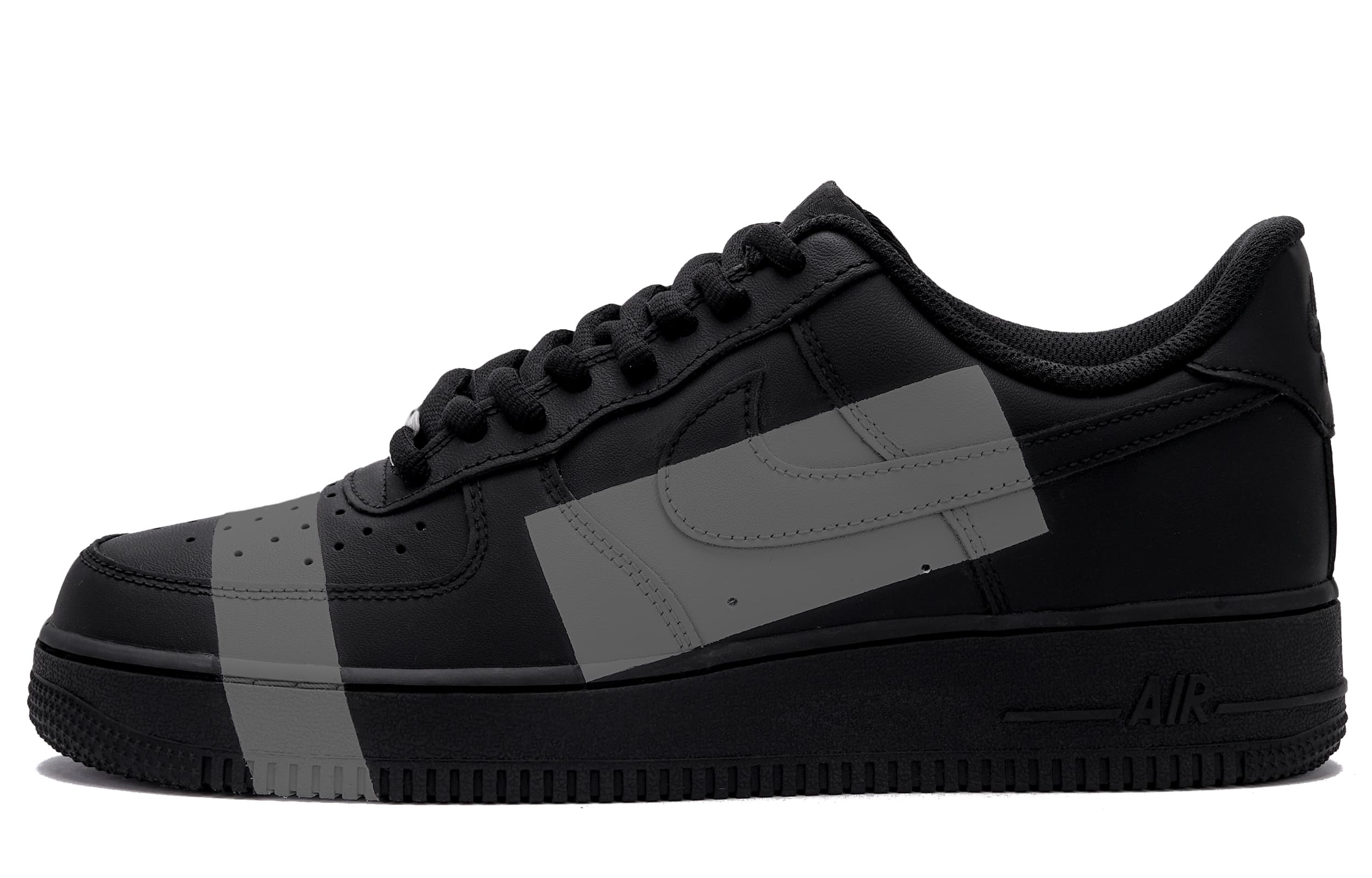 Custom Nike Air Force 1 'Gray Pixel' Comfortable Versatile Slip-Resistant Wear-Resistant Low-Top Skate Shoes Unisex Black Gray