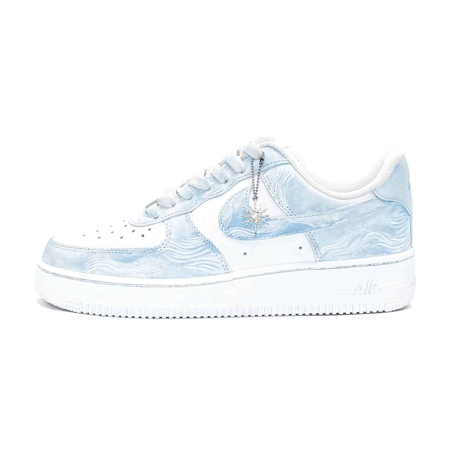 Custom Sneakers Nike Air Force 1 Blue Ocean Fresh Retro Artistic Wear-Resistant Balanced Low-Top Sneakers Women's Blue White