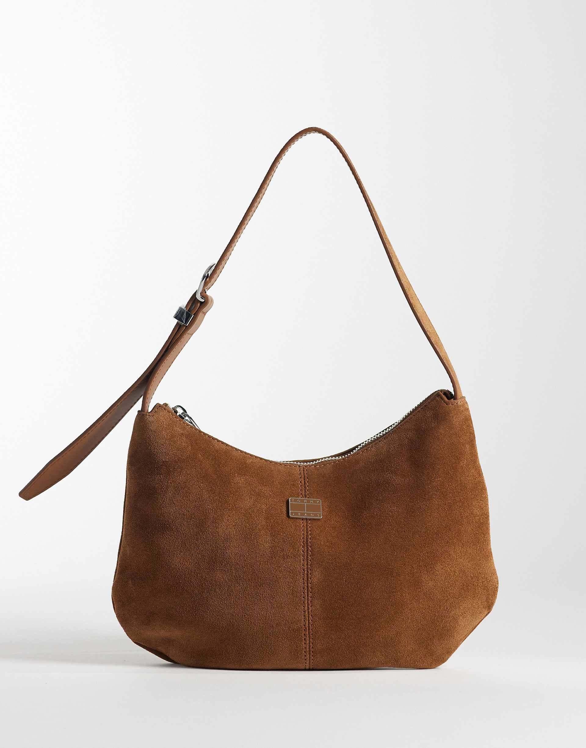 Tommy Jeans slouchy suede shoulder bag in brown