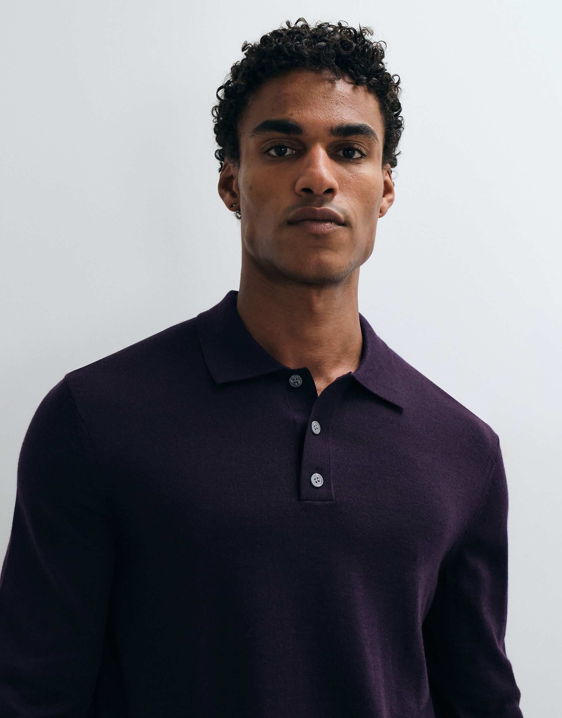 ARKET merino wool knit polo in dark purple