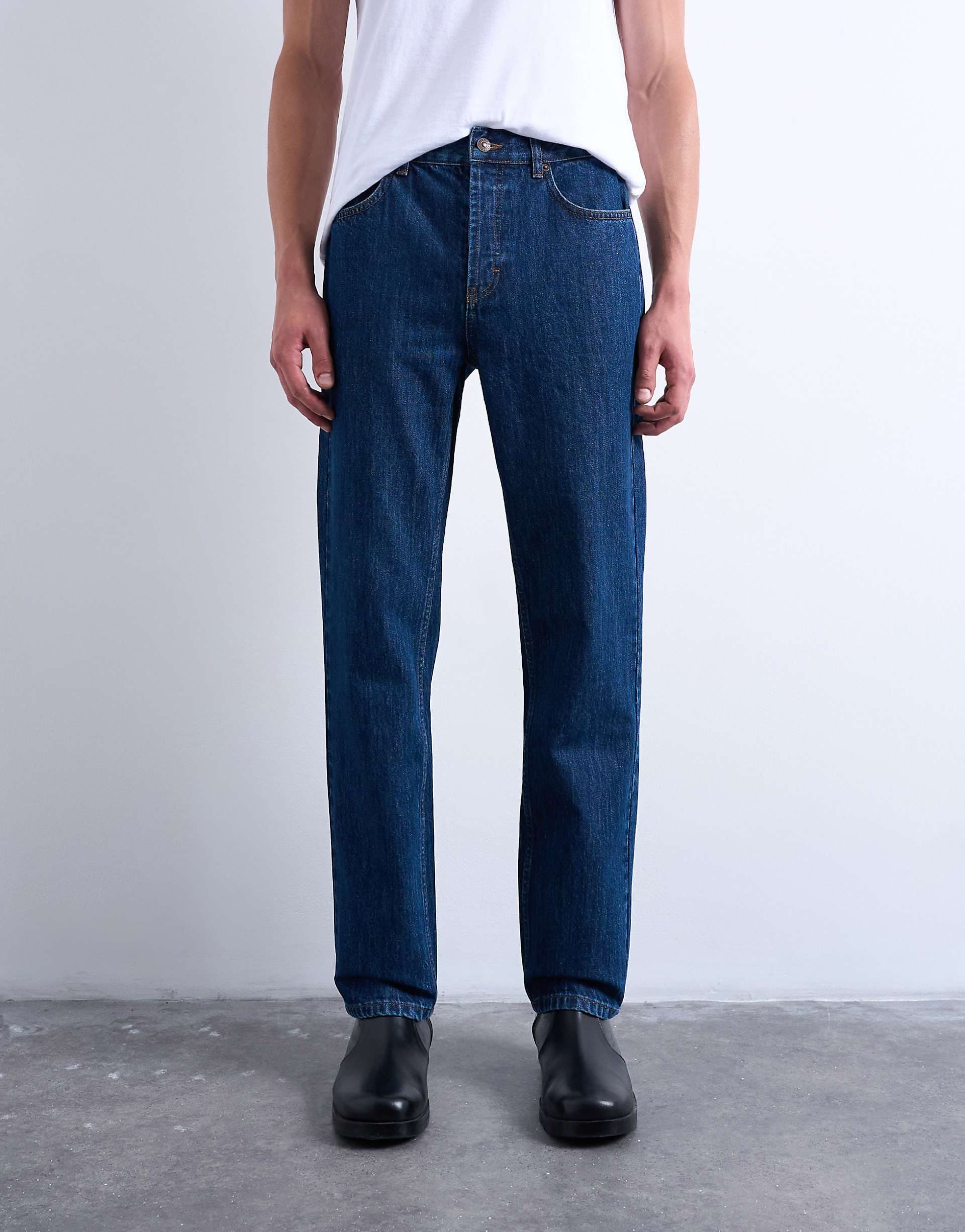 Topman rigid straight jeans in dark wash blue