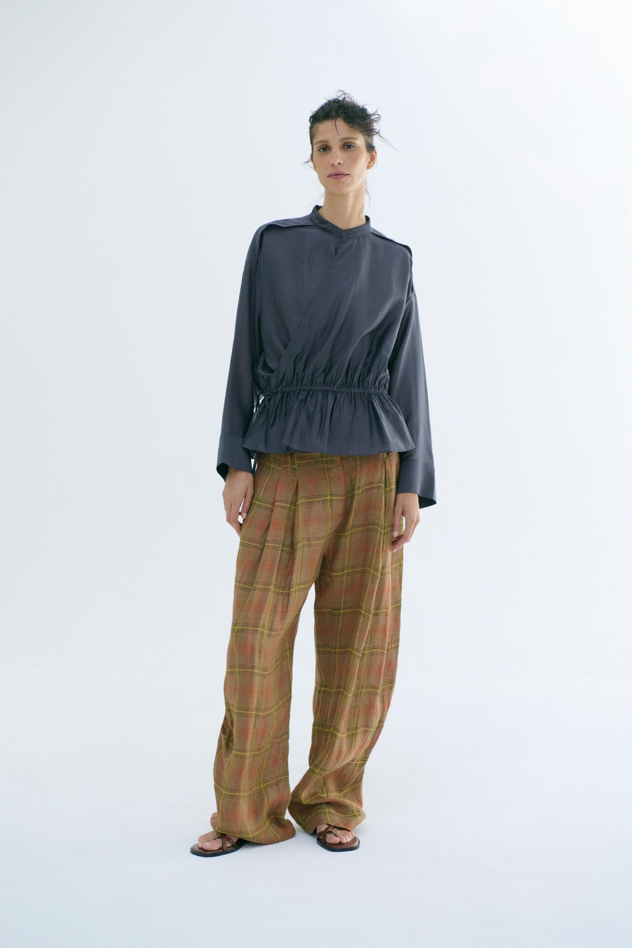 ZW COLLECTION CHECKED LINEN TROUSERS
