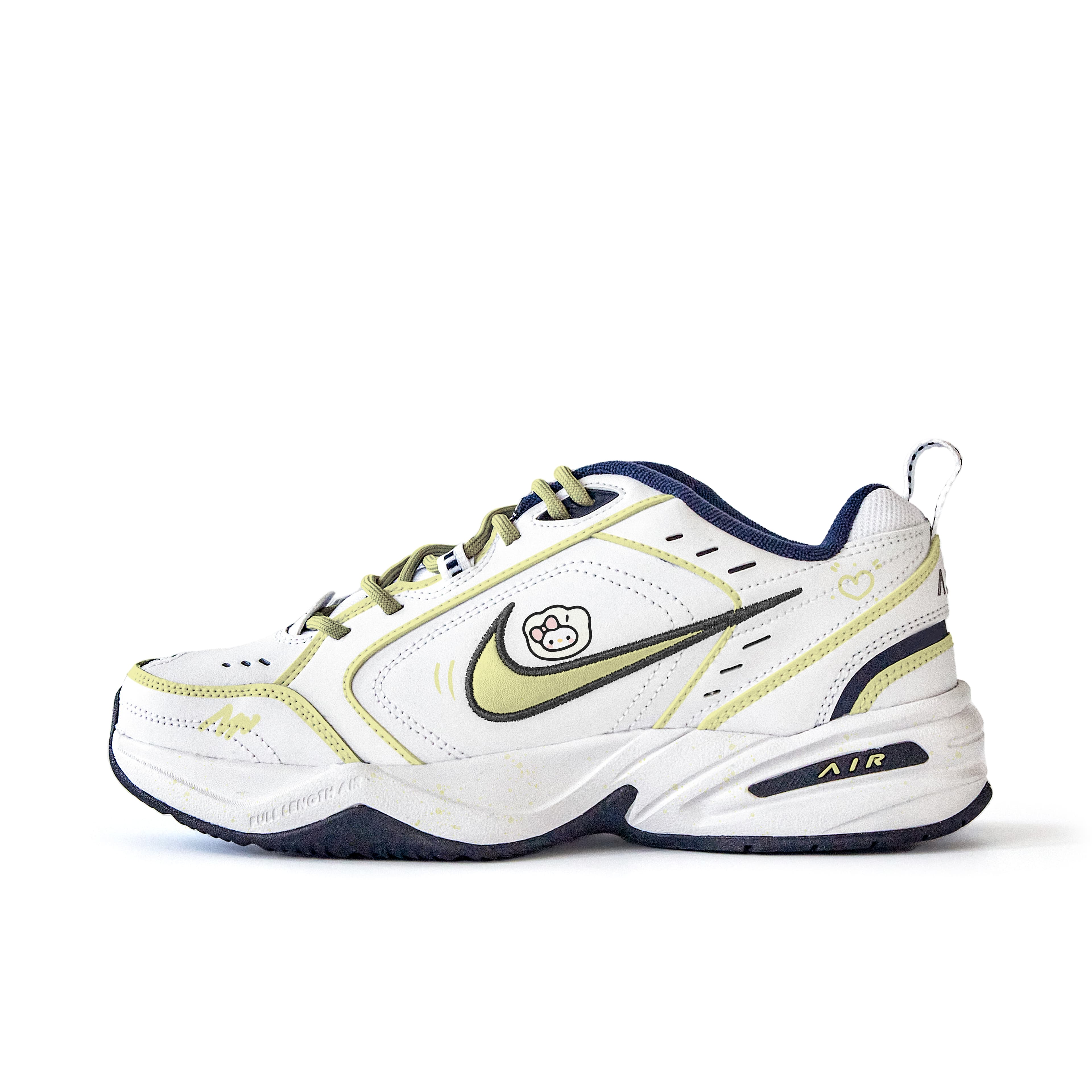 Nike Air Monarch 4 Anti-Slip Wear-Resistant Low-Top Chunky Sneakers Unisex White Yellow