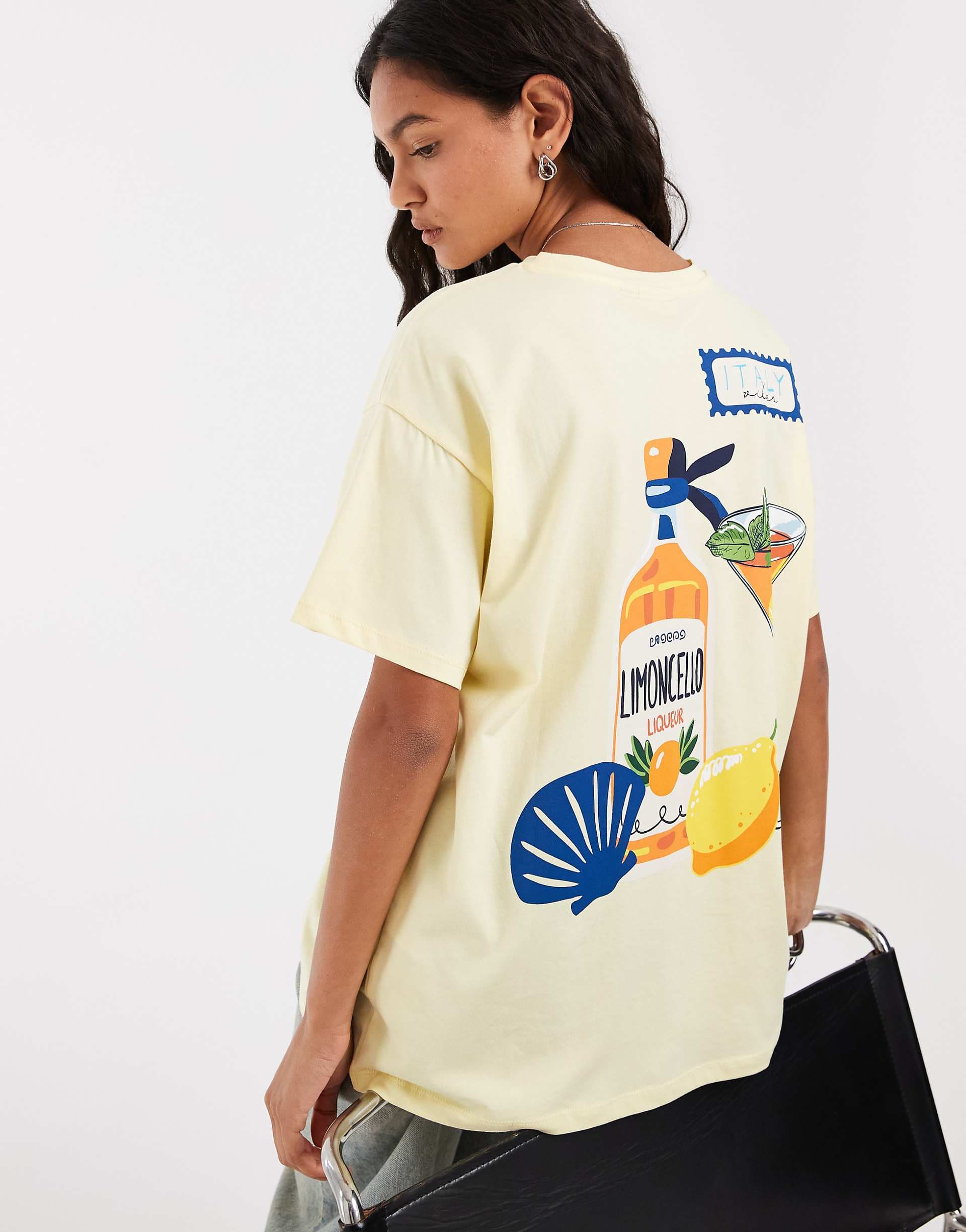 PIECES limoncello oversized graphic T-shirt in pastel yellow