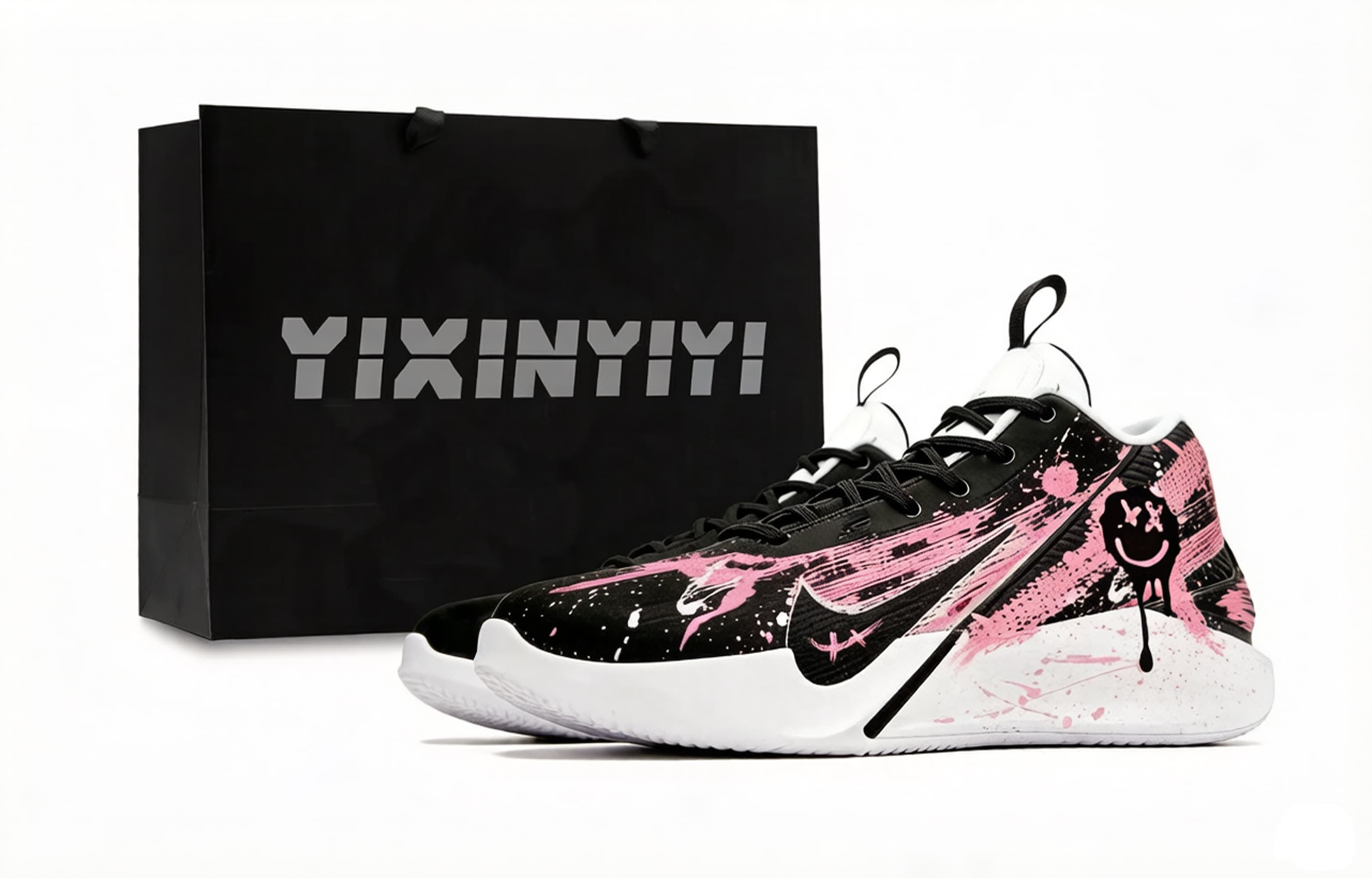 Custom Sneakers Nike G.T. Jump Academy Pink Laughing Gale Fashion Trendy Versatile Gradient Color Block Personality Mesh Cushioning Anti-Slip Wear-Resistant High-Top Basketball Shoes Men's Black Pink