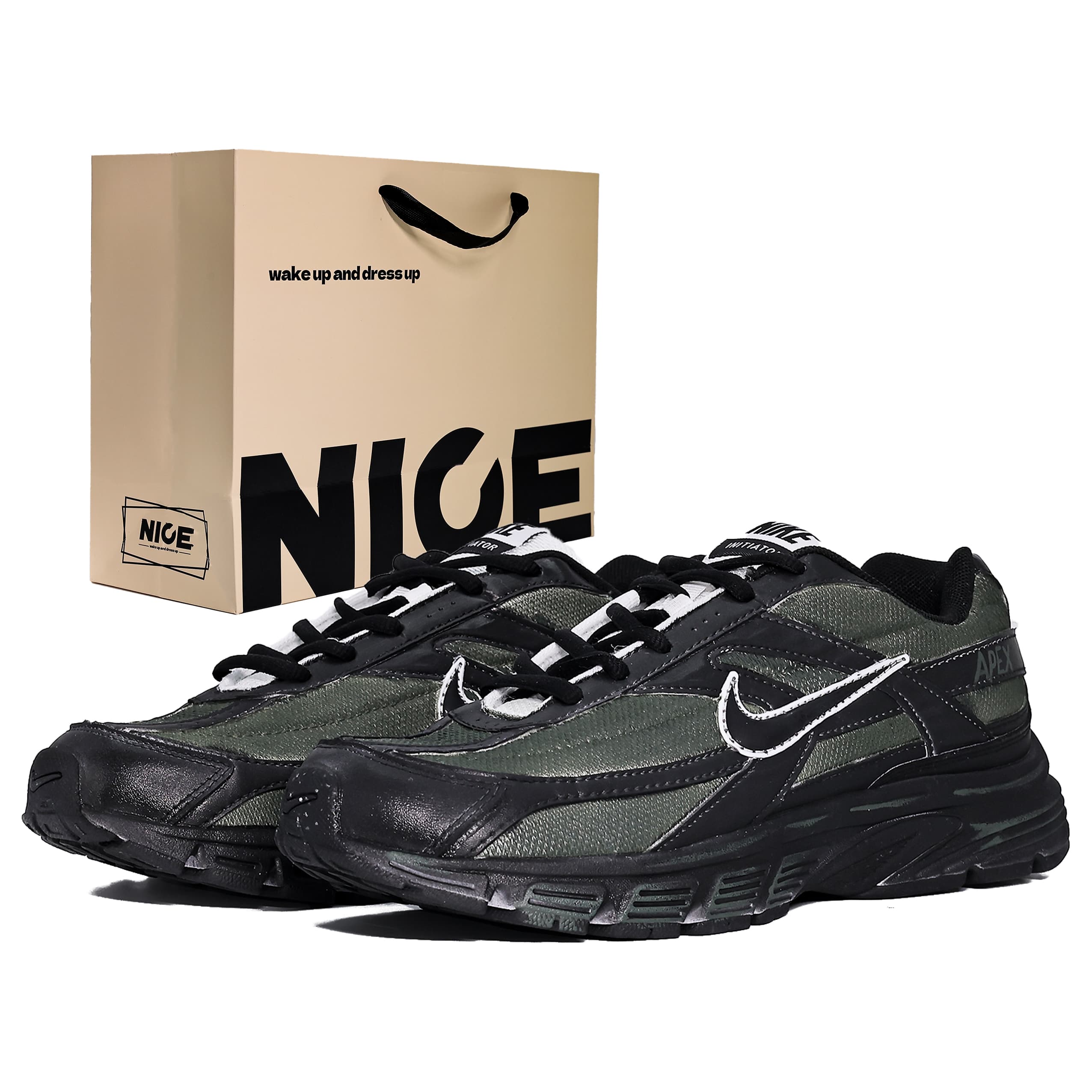 Custom SneakersNike Initiator Ink Blade Gift Bag Edition Retro Distressed All-Season Versatile Premium Niche Cushioned Wear-Resistant Breathable Low-Top Casual Fitness Test City Commute Running Shoes Men's Dark Green
