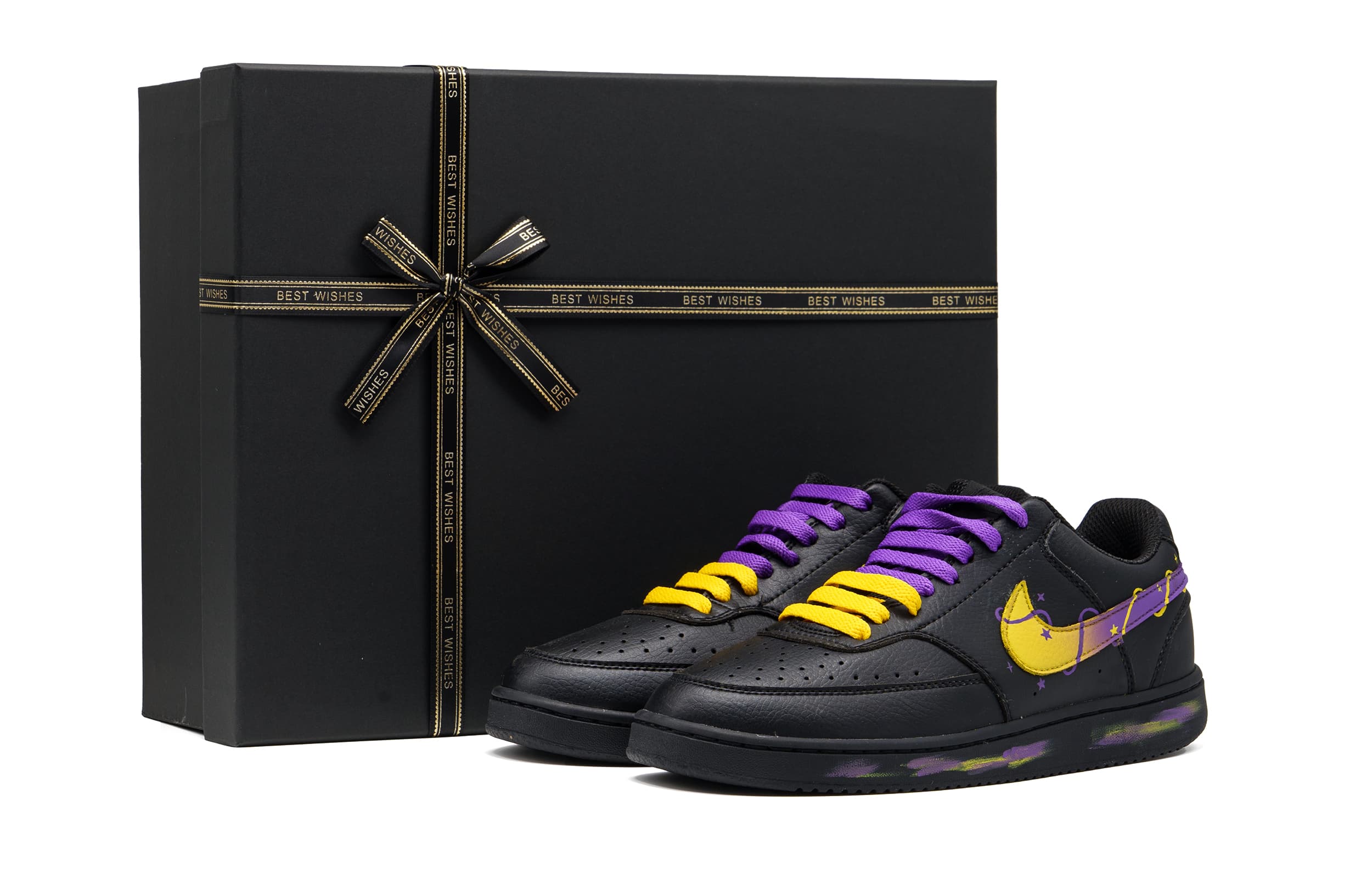 Custom Sneakers Nike Court Vision Personality Trendy Fashion Minimalist Wear-Resistant Low-Top Skate Shoes Unisex Black Yellow Purple Gift Box Edition