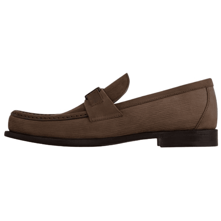 LOUIS VUITTON Major Suede Calfskin Blake Construction Round Toe Slip-On Loafers Men's Chestnut