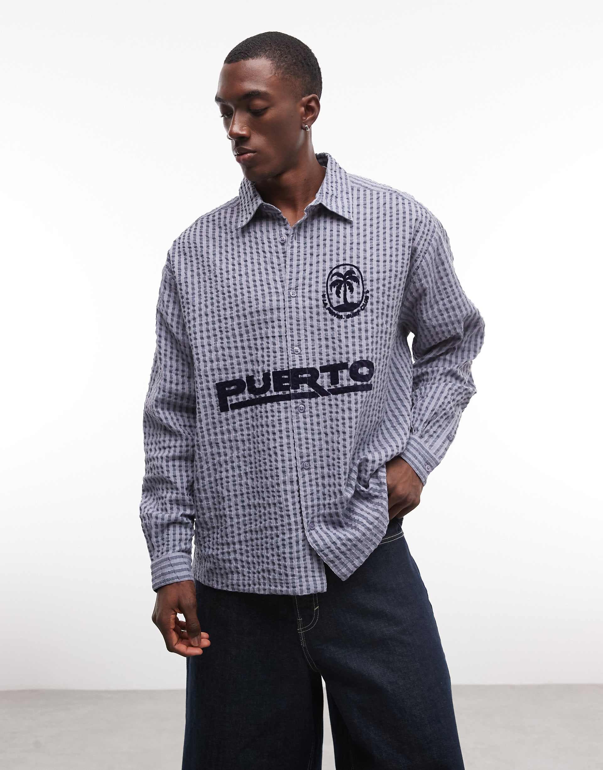COLLUSION oversized long sleeve soccer shirt in blue plaid