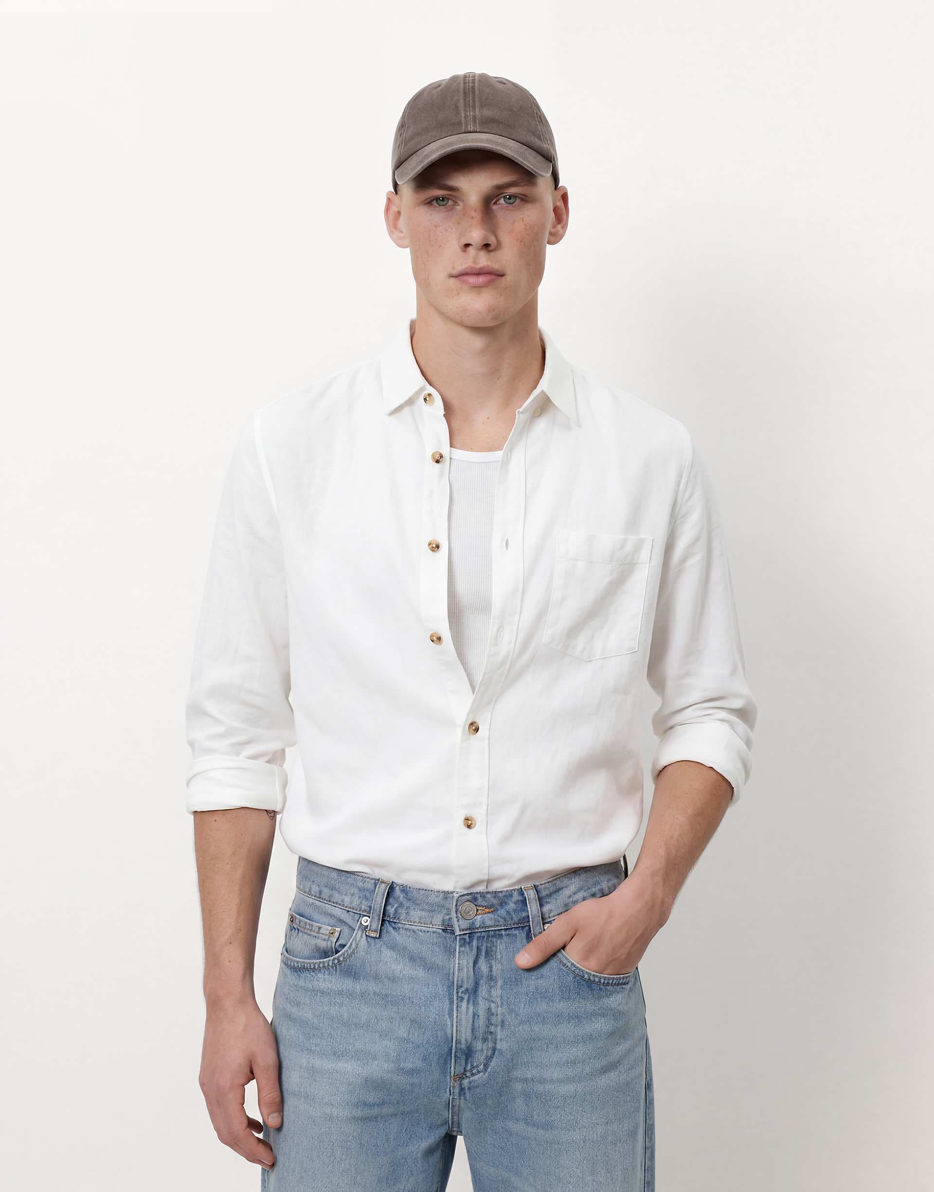 ASOS DESIGN linen blend regular fit shirt in white