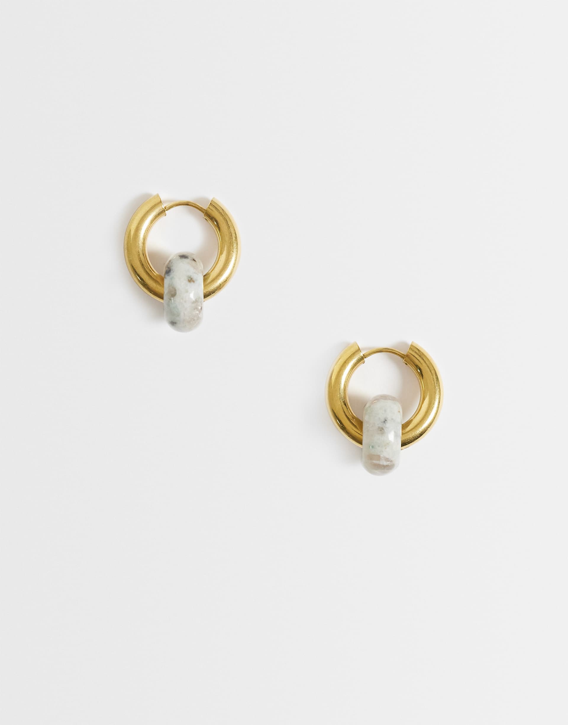 Lost Souls chunky hoop earrings with blue natural stone charms in 18kt gold-plated stainless steel
