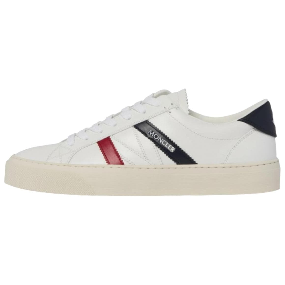 Moncler Monaco Leather Round Toe Lace-Up Low-Top Sneakers Men's White