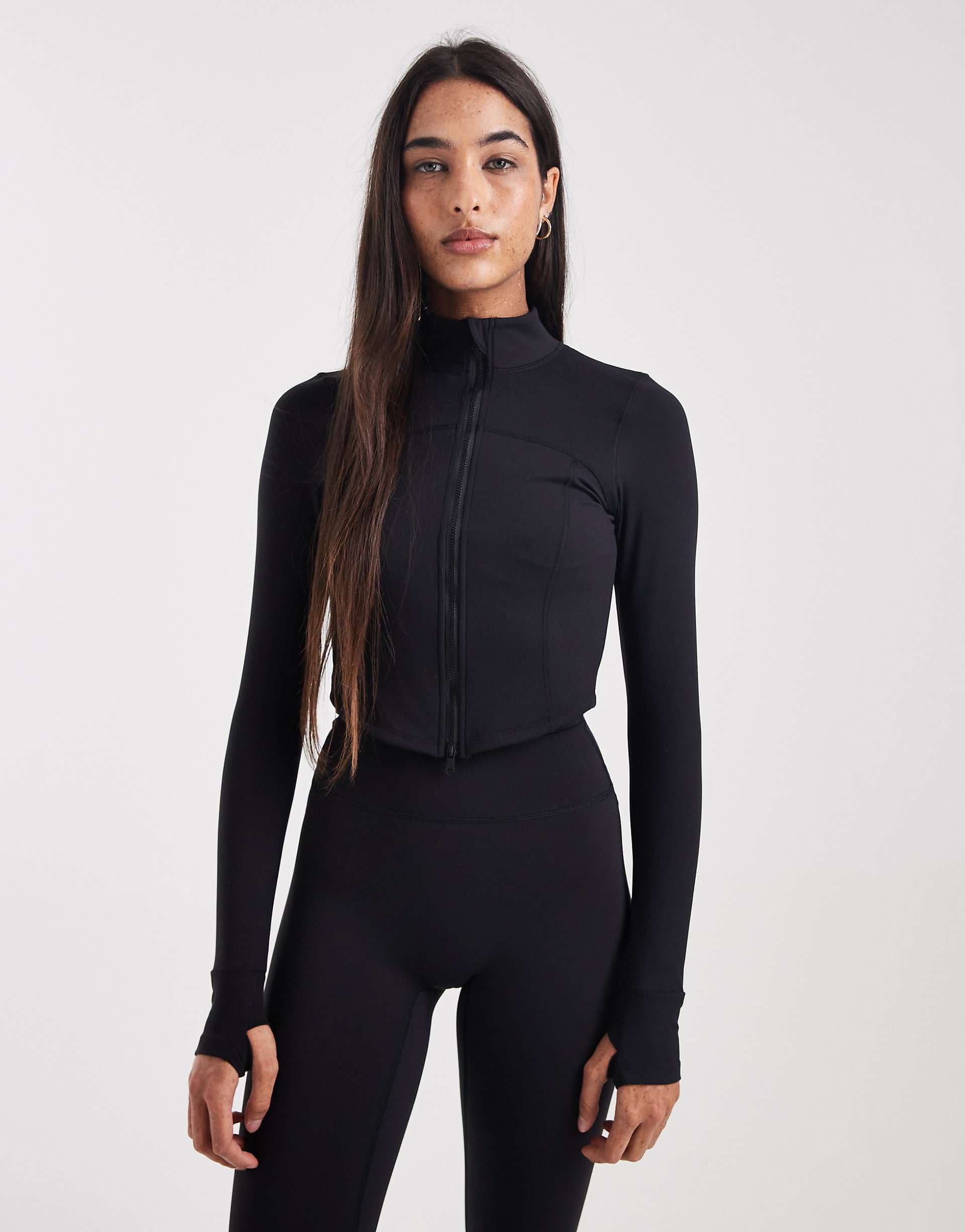 Cotton On ultra soft contour zip up jacket in black