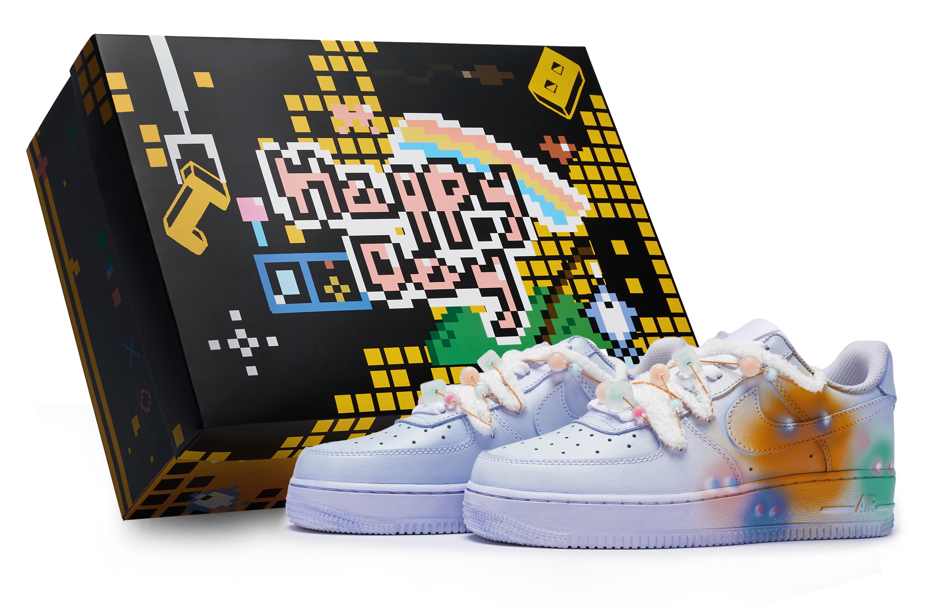 Nike Air Force 1 Skateboard Shoes Women's Low-Top Green/Orange/Pink
