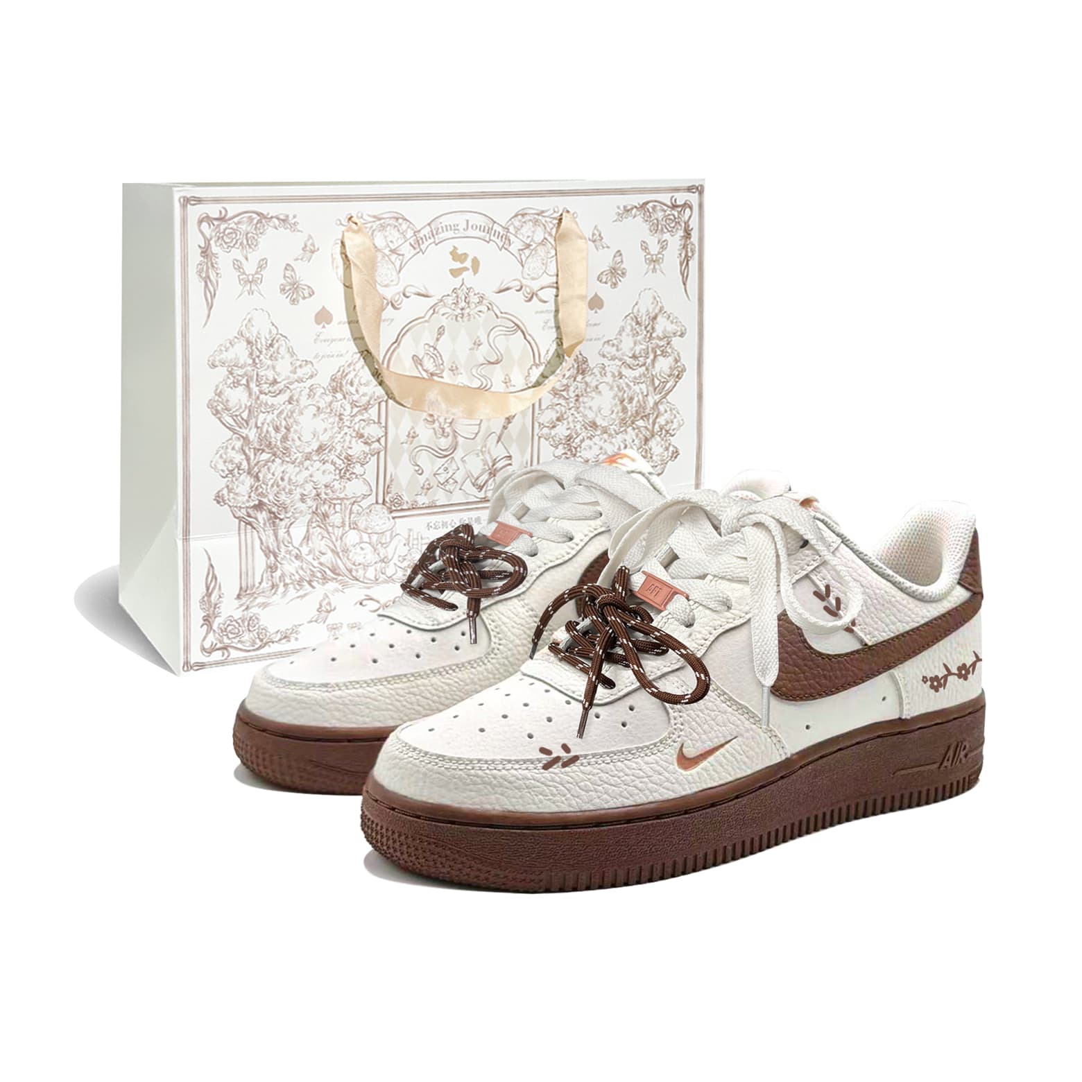 Custom SneakersNike Air Force 1 Gift Bag Style Mountain Wilderness Chu Yi Culture Relaxed Vibe Literary Retro Supportive Wear-Resistant Low-Top Sneakers Women's Off-White
