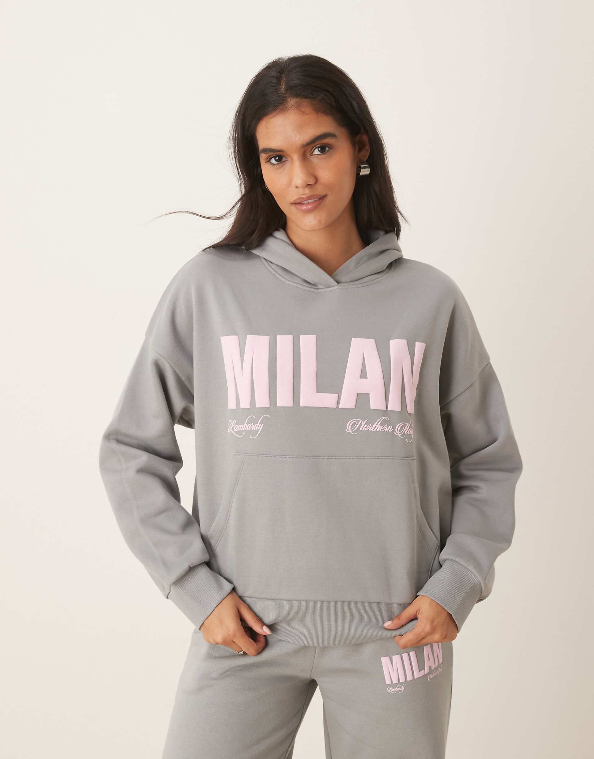 ASOS DESIGN Oversized Hoodie with Milan graphic in gray