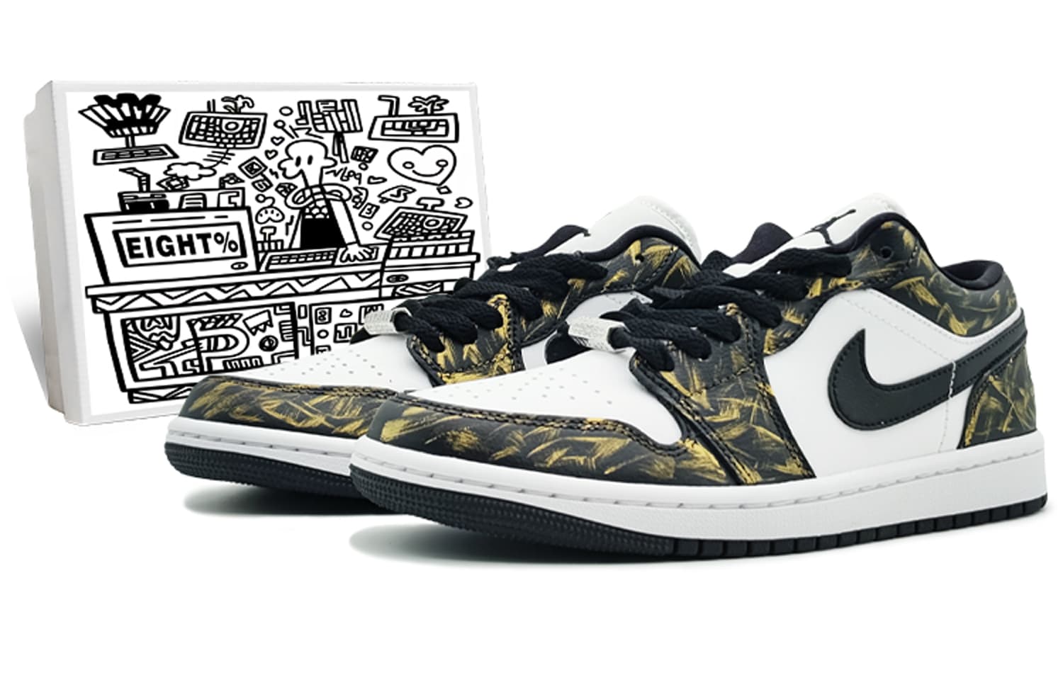Jordan Air Jordan 1 'Panda' Panda Low-Top Vintage Basketball Shoes Women's Black Gold