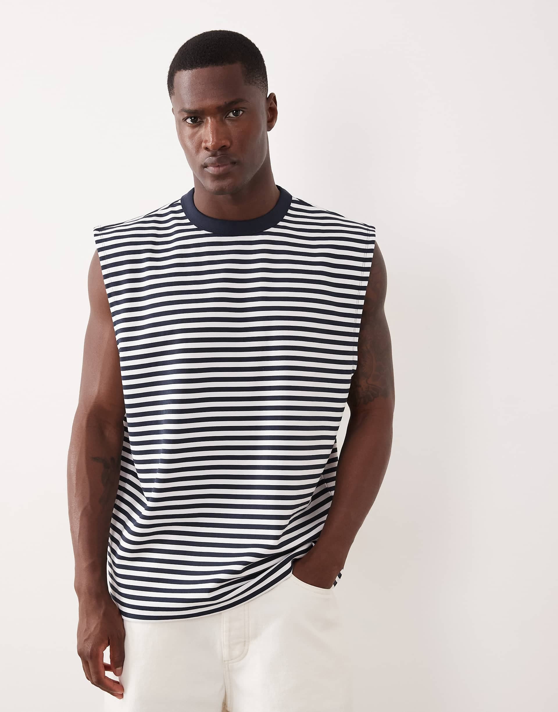 ASOS DESIGN breatheMAX™ oversized tank in navy stripe
