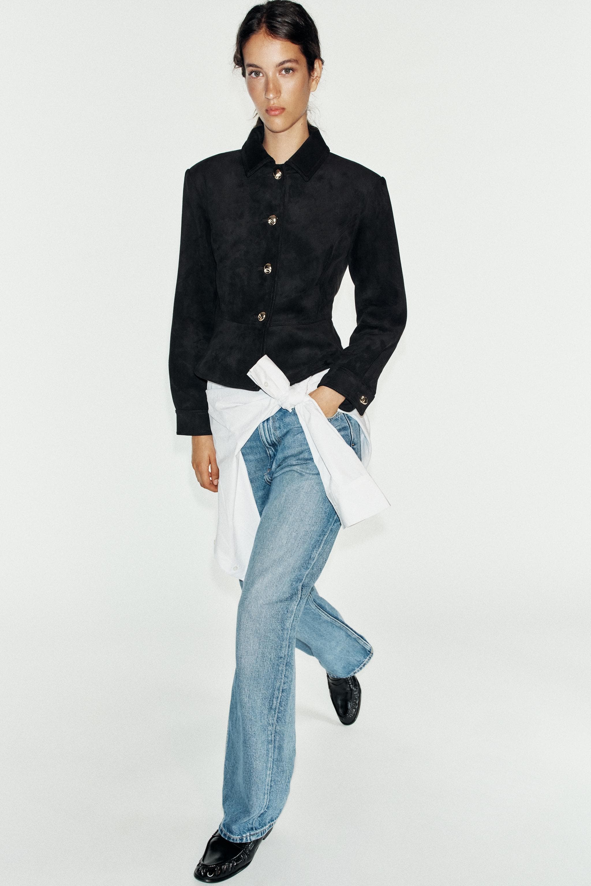 FAUX SUEDE JACKET WITH SHOULDER PADS