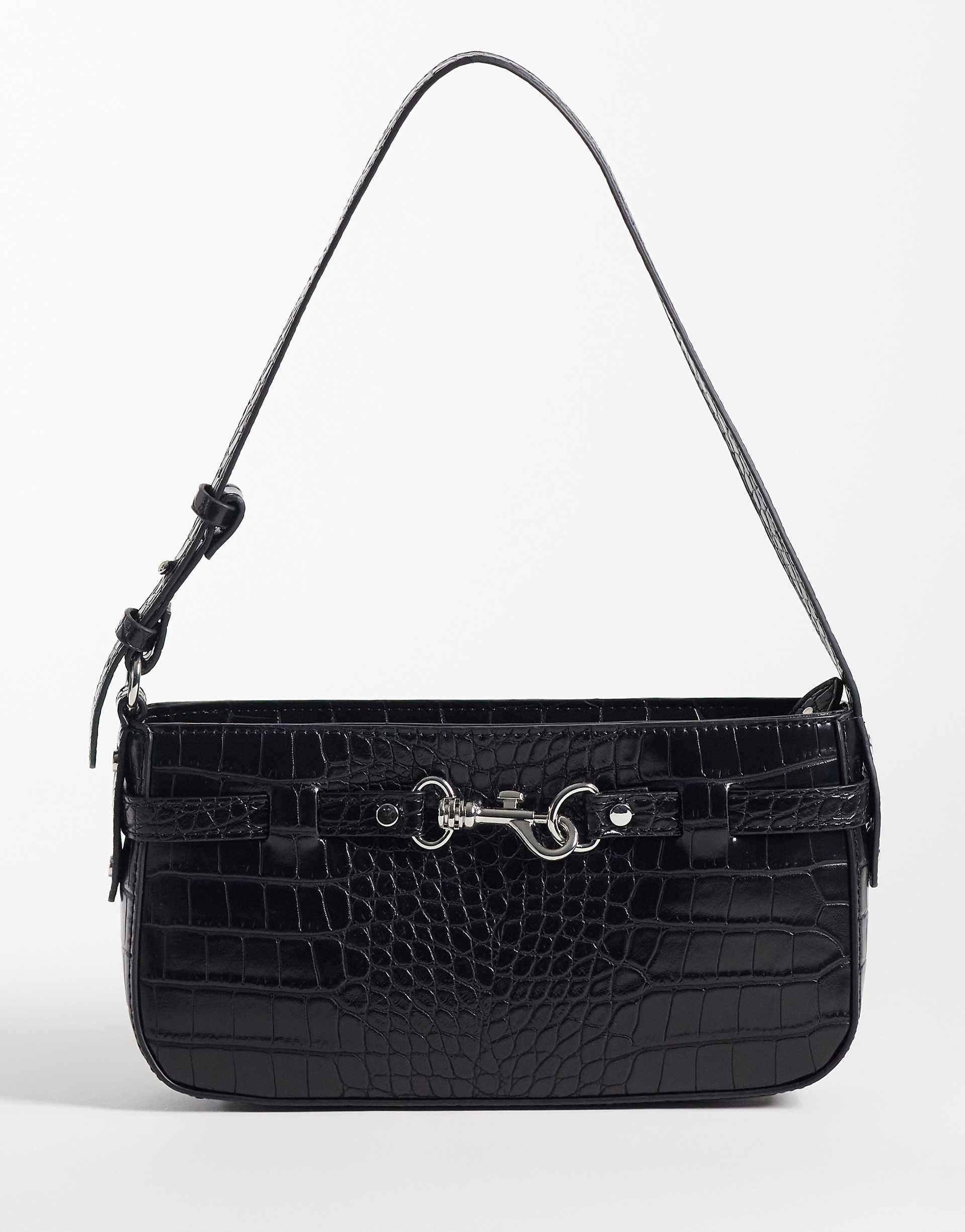 Abercrombie & Fitch y2k shoulder bag with hardware detailing in black croc