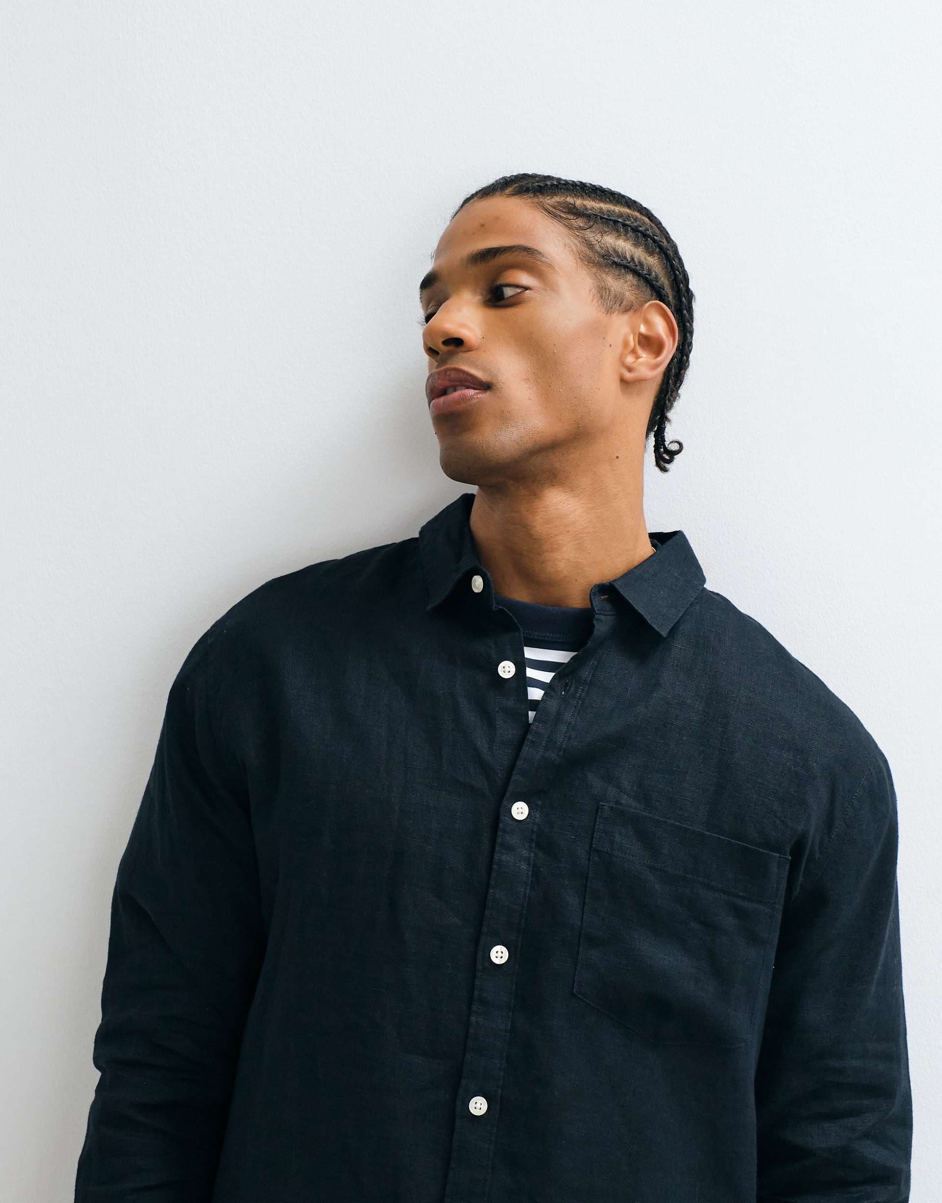 Cotton On relaxed linen long sleeve shirt in black