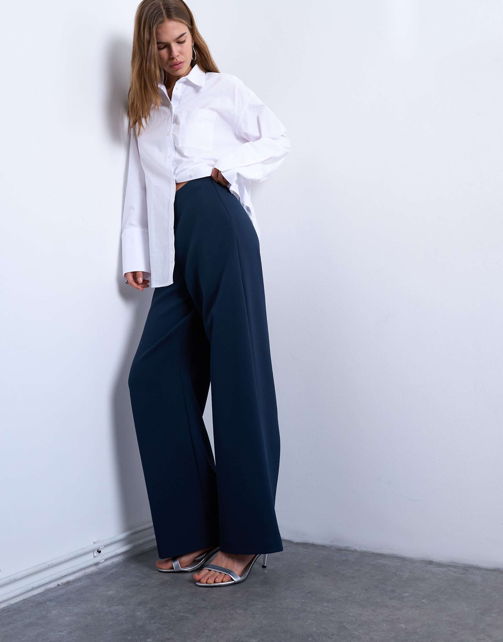 Topshop clean pull on tailored pants in navy
