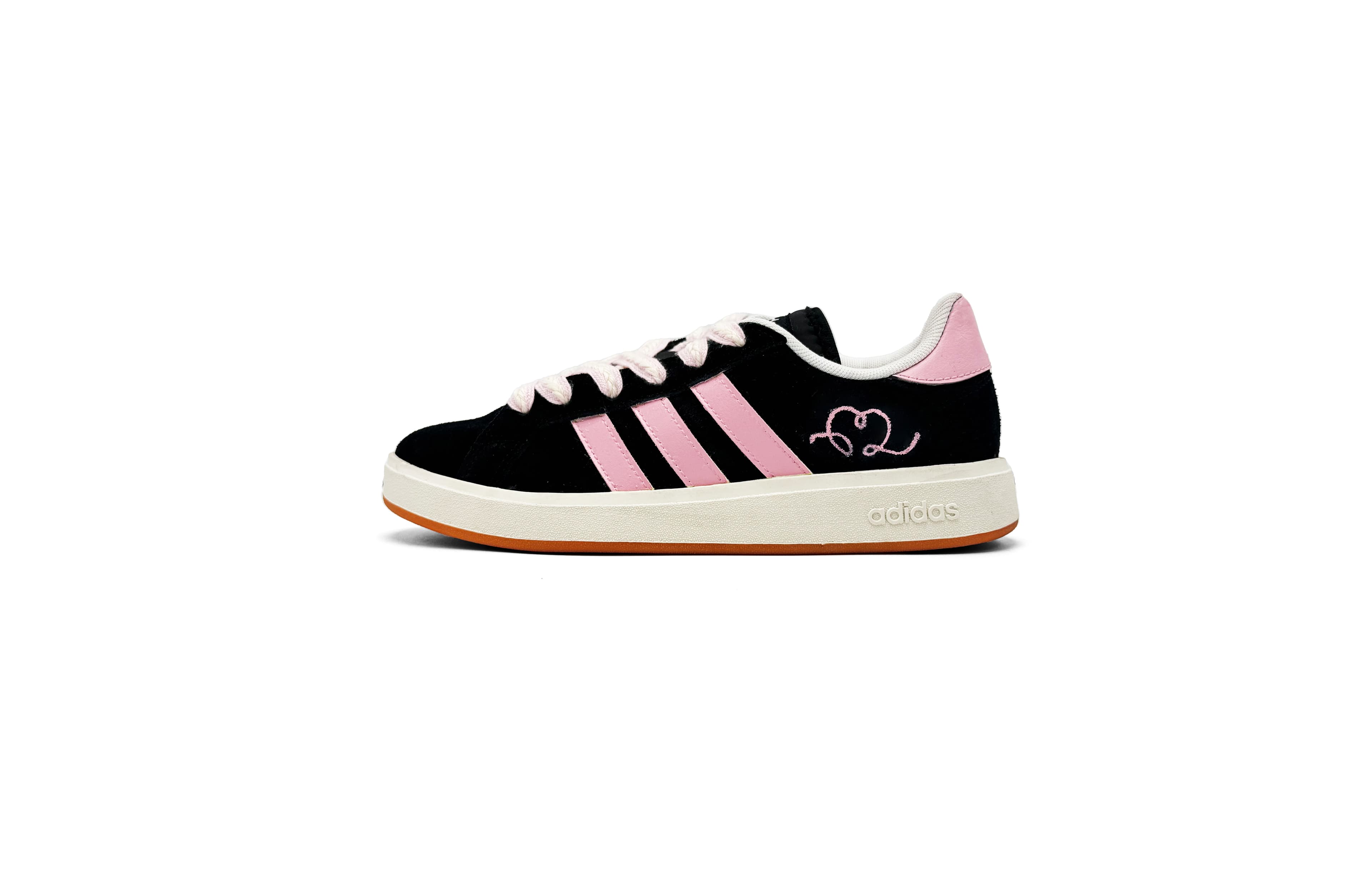 Custom Sneakers adidas Grand Court Base 00s Pink Sweetheart Simple Spray Paint Fashion Versatile Slip-Resistant Wear-Resistant Low-Top Skate Shoes Unisex Black Pink