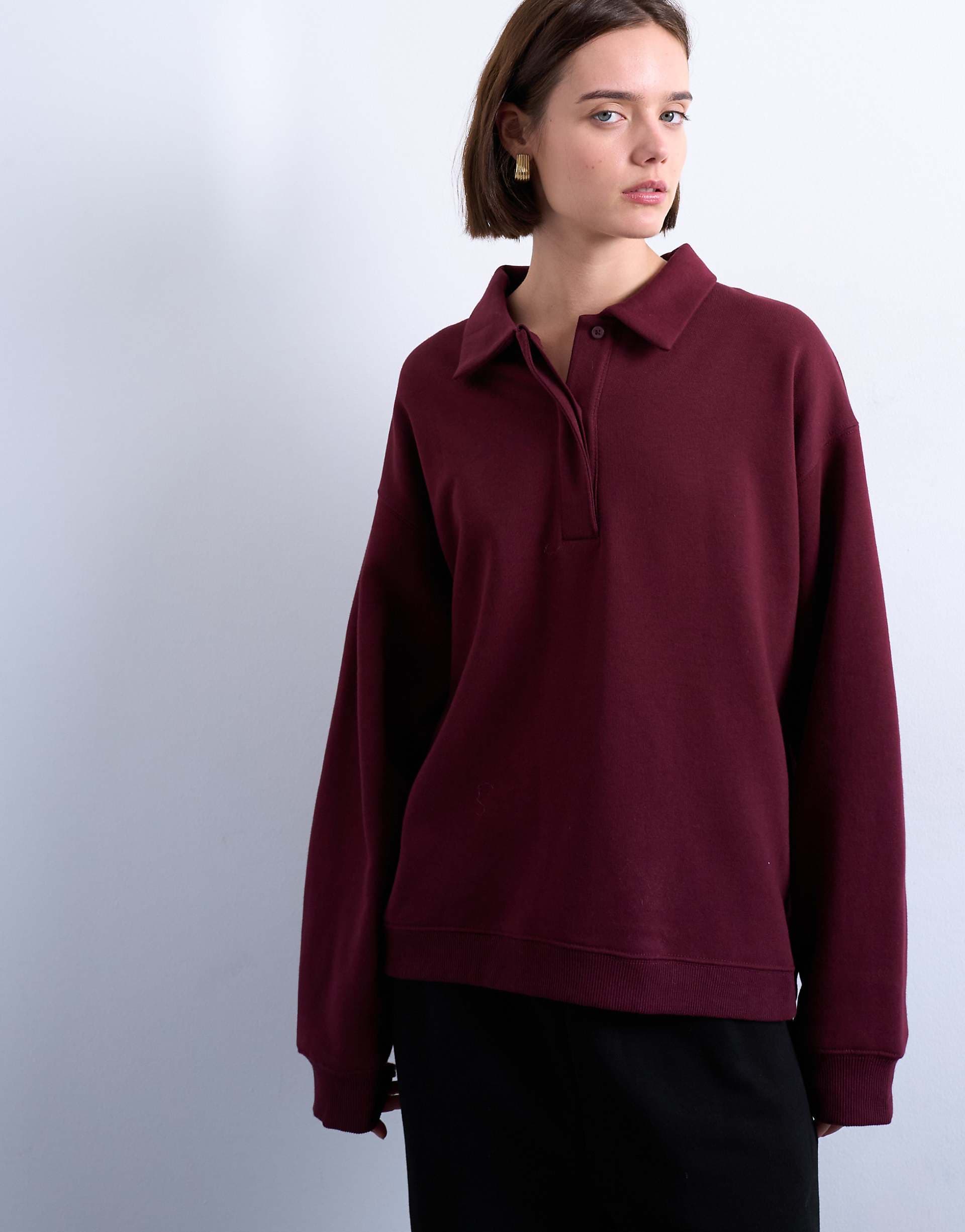 Topshop polo sweatshirt in burgundy