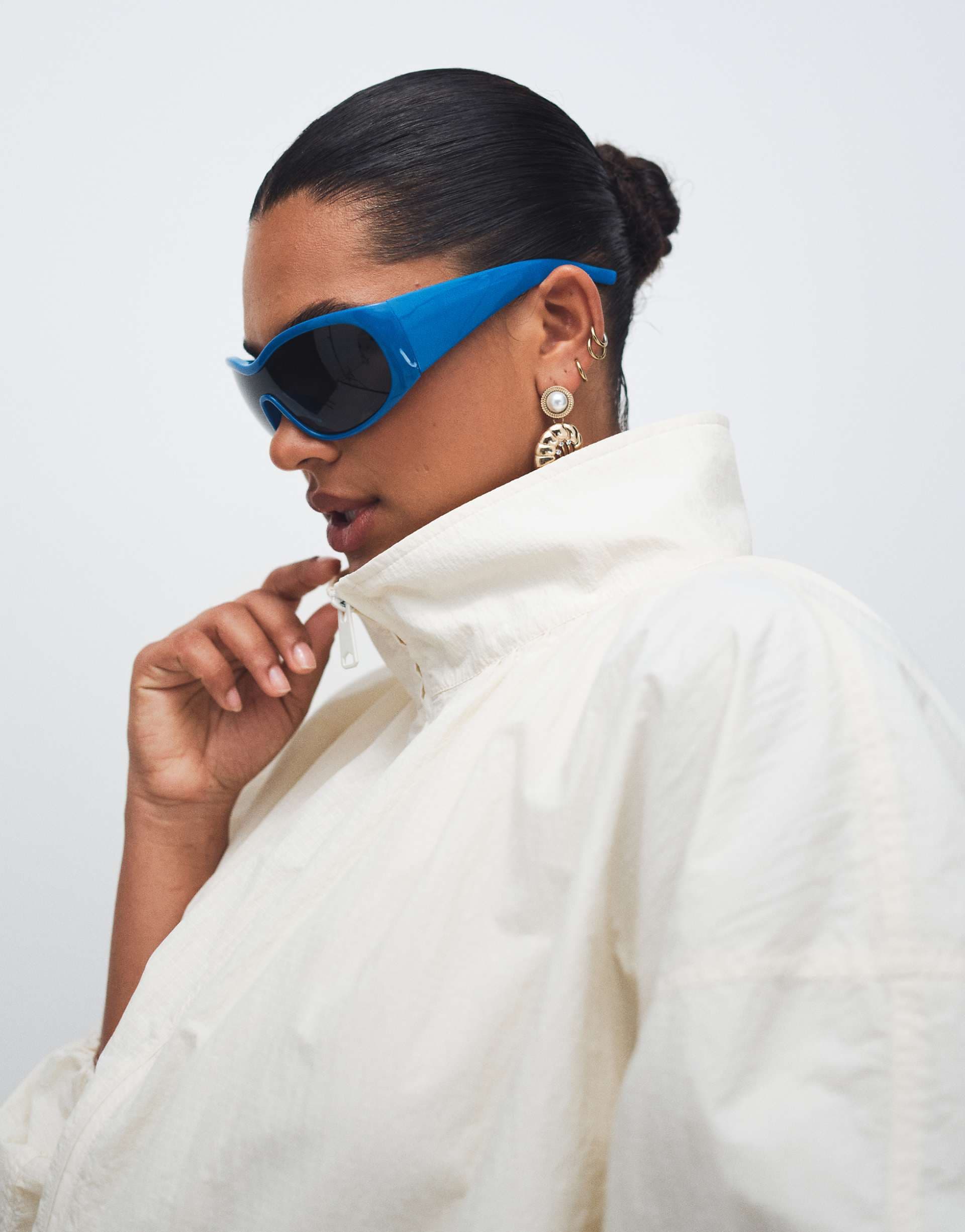 ASOS DESIGN Curve oversized bubble hem track jacket in off white
