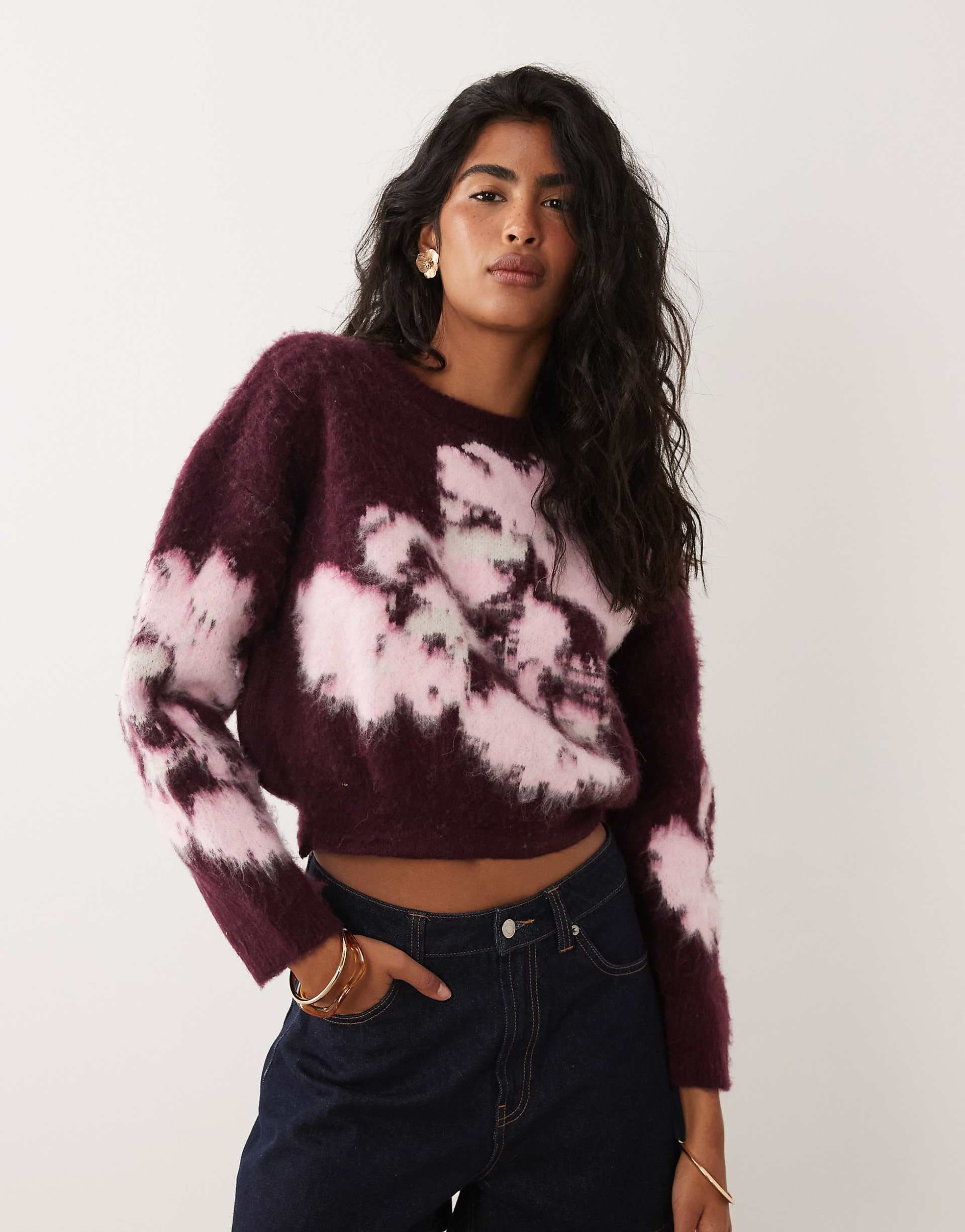 ASOS DESIGN knit brushed floral sweater in pink