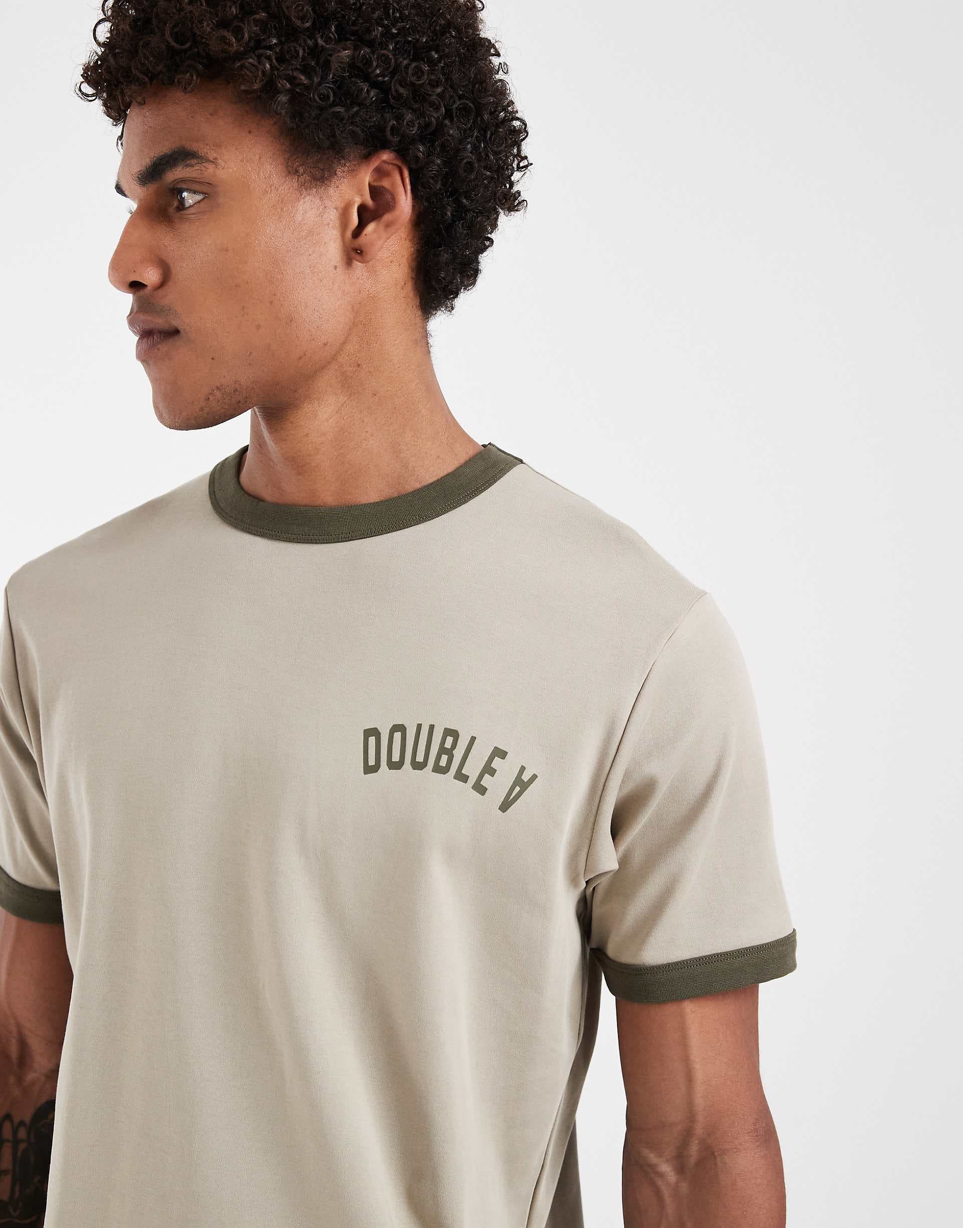 Double A By Wood Wood 100% cotton parker ringer T-shirt in stone