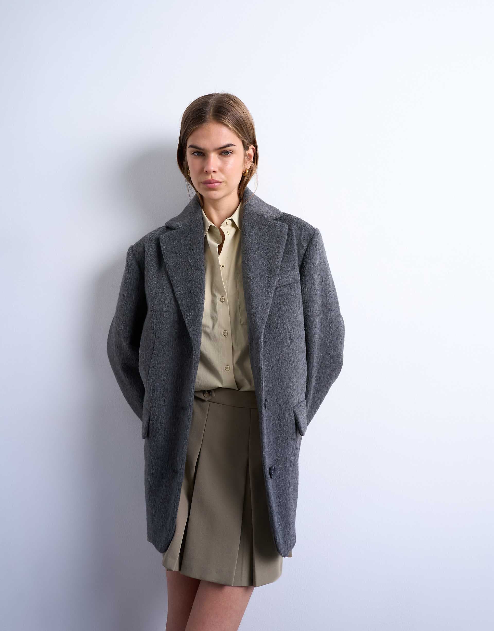 Topshop brushed three button blazer coat in charcoal