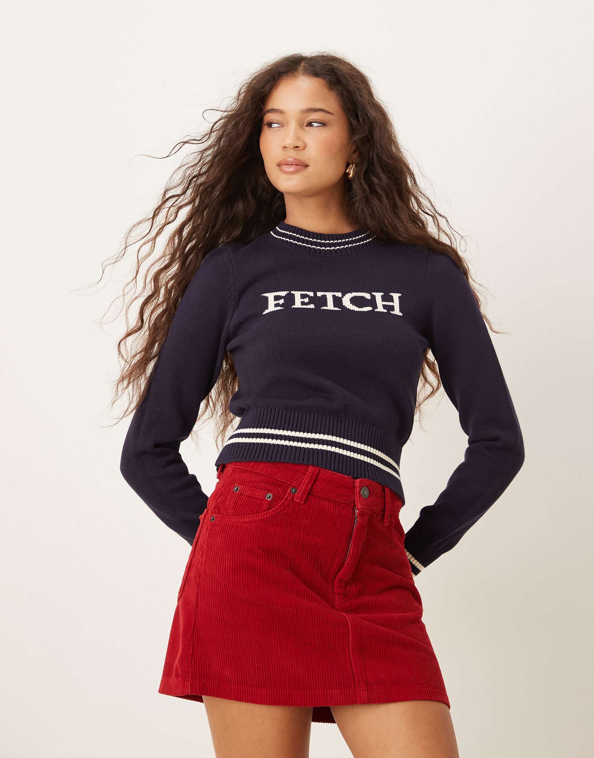 House of Sunny fetch crew neck cropped sweater in navy