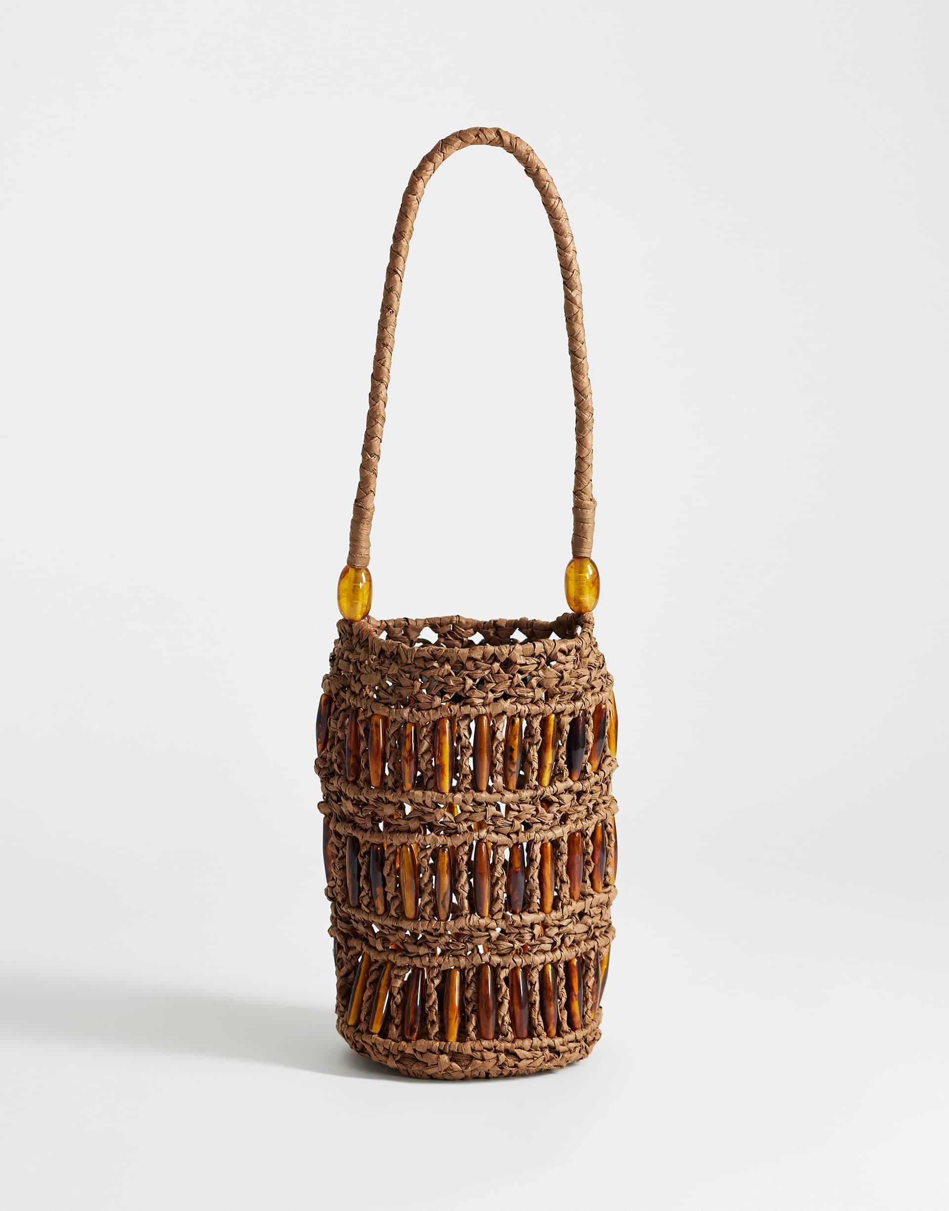Topshop Harley raffia grab bag with beads in brown & tort