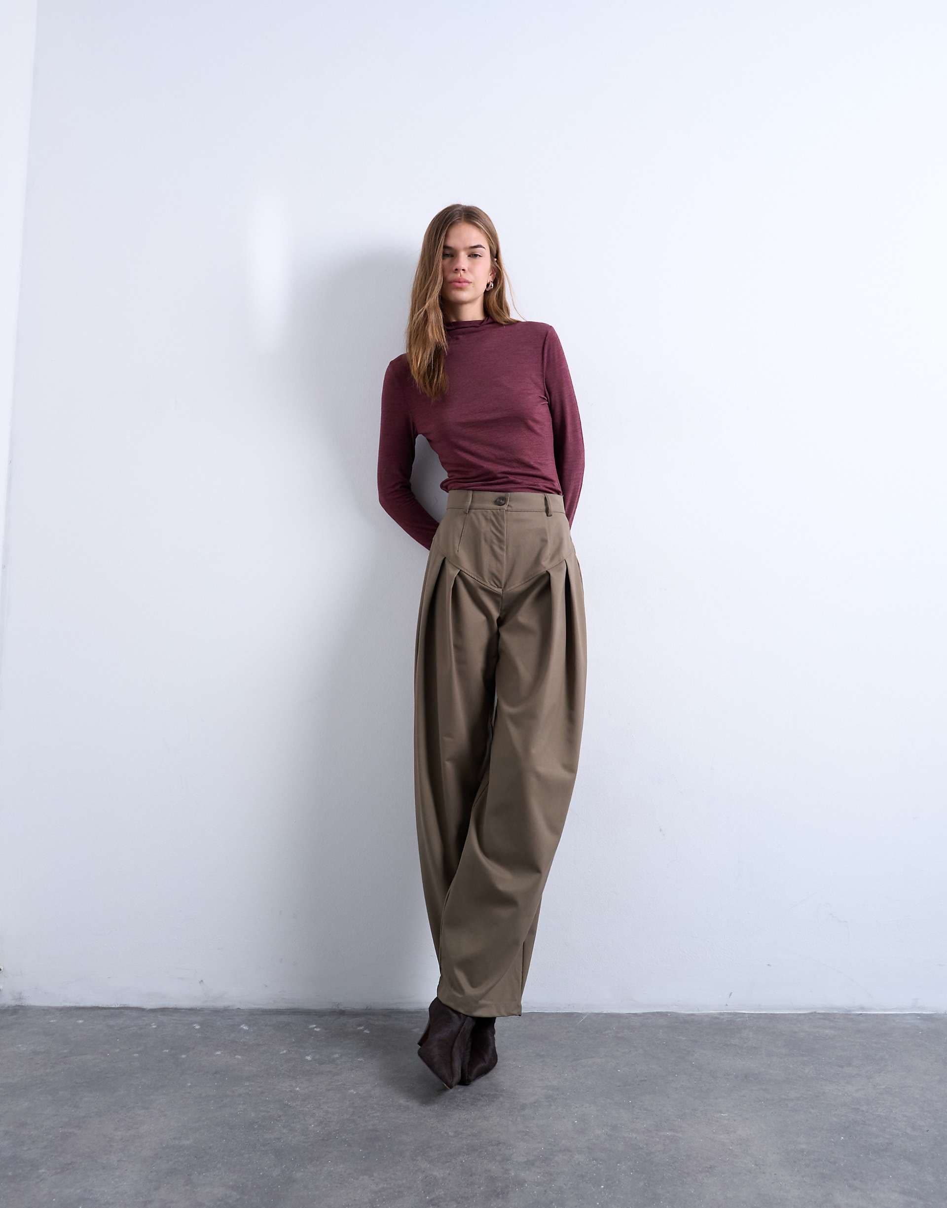 Topshop dropped waist barrel pants in camel