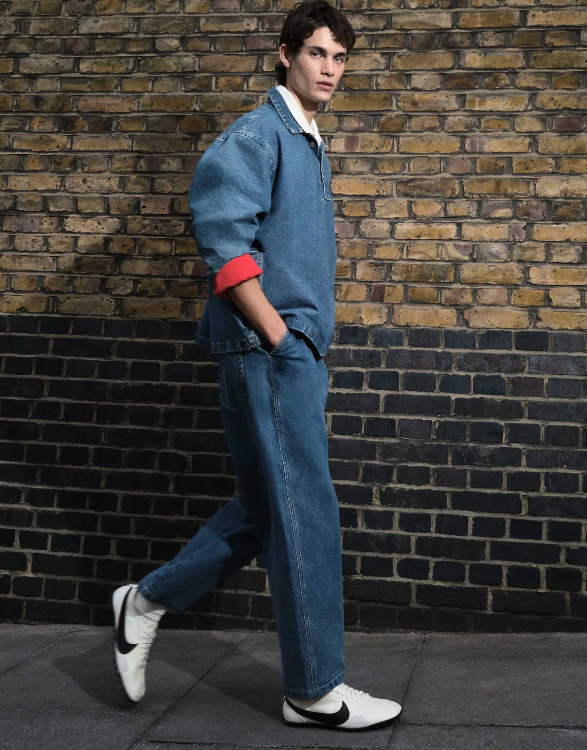 ASOS DESIGN long sleeved oversized denim shirt in mid wash blue