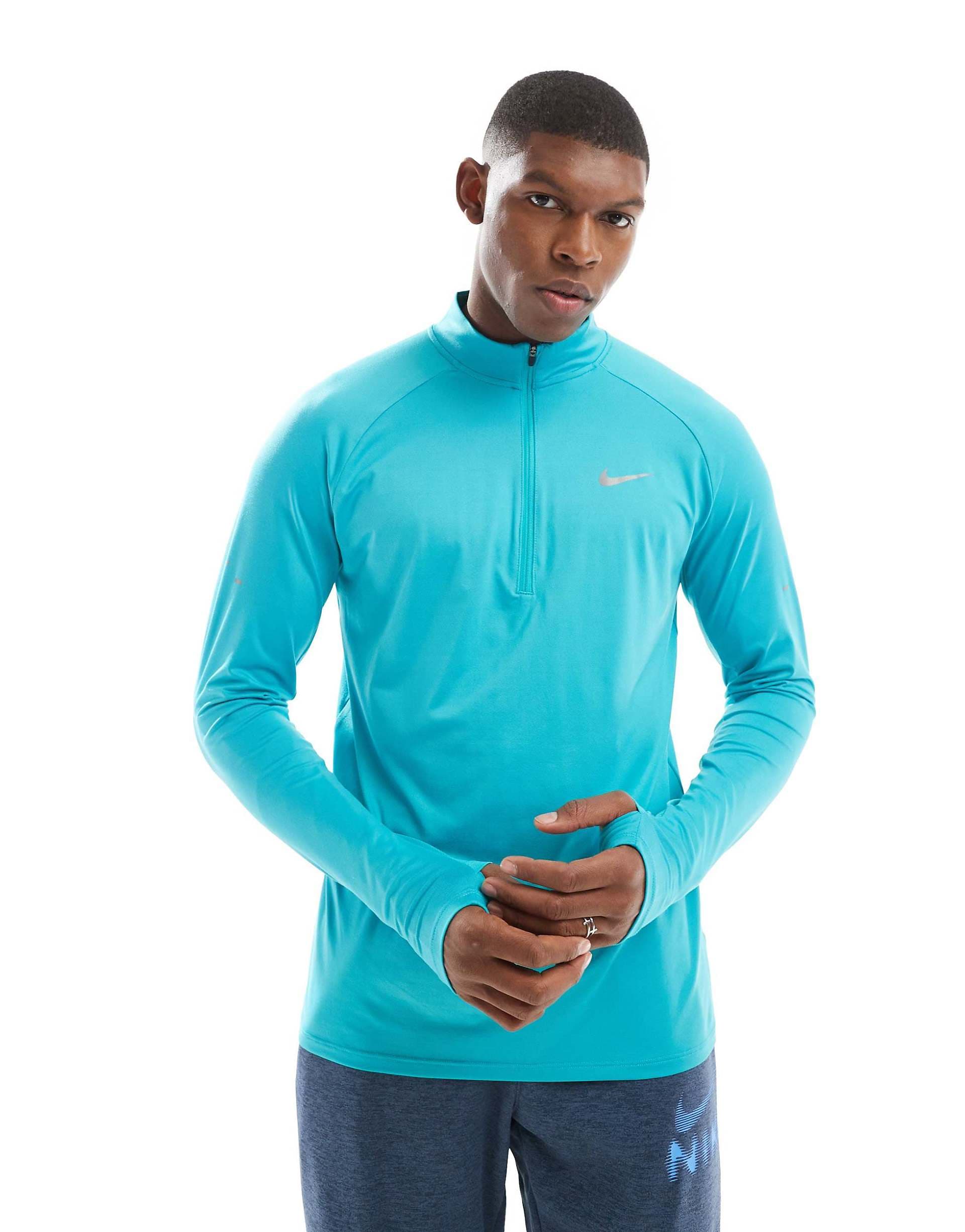 Nike Running Stride half zip sweatshirt in light blue