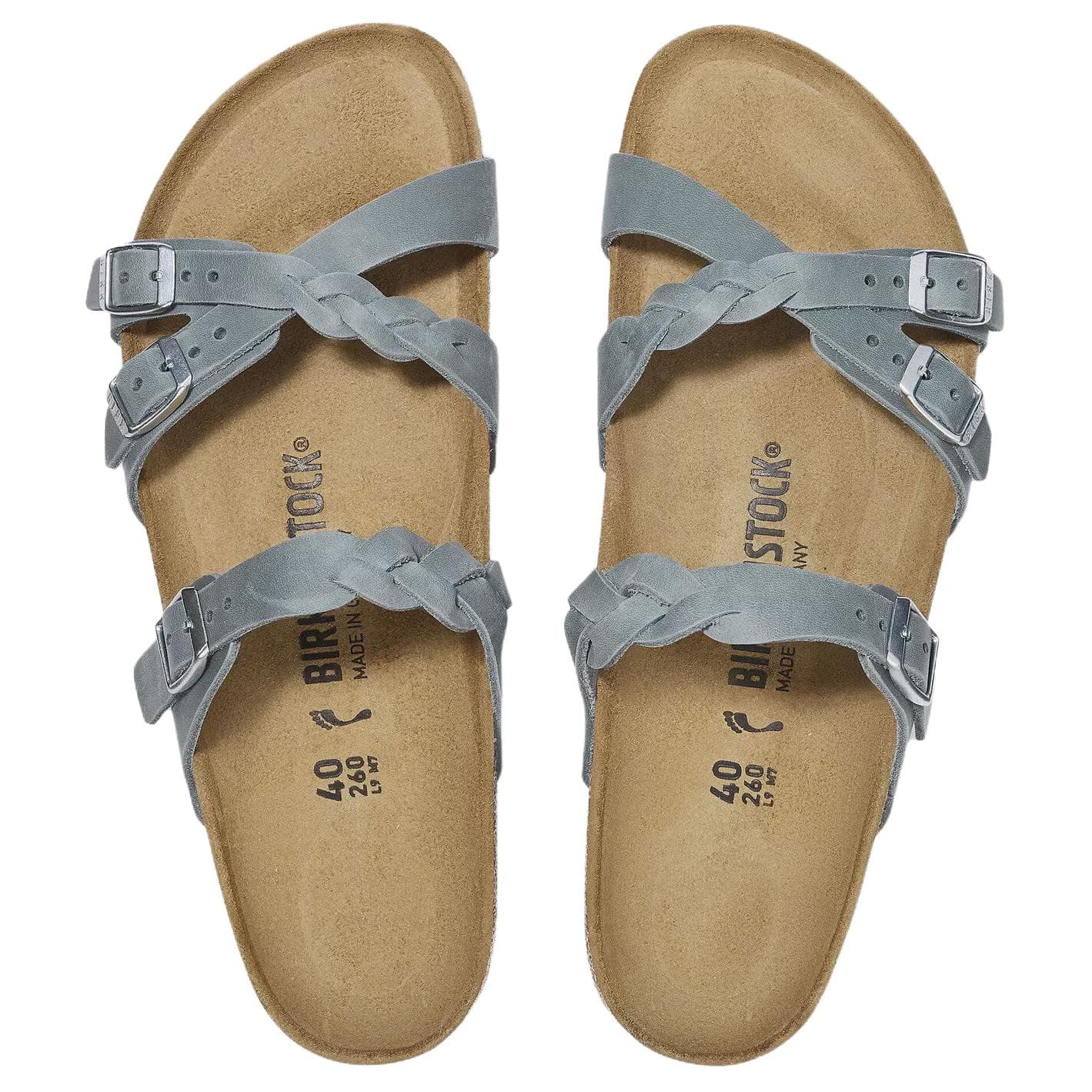 Birkenstock Franca Braided Suede Leather Retro Open-Toe EVA Anti-Friction Slide Sandals Women's Grey Narrow