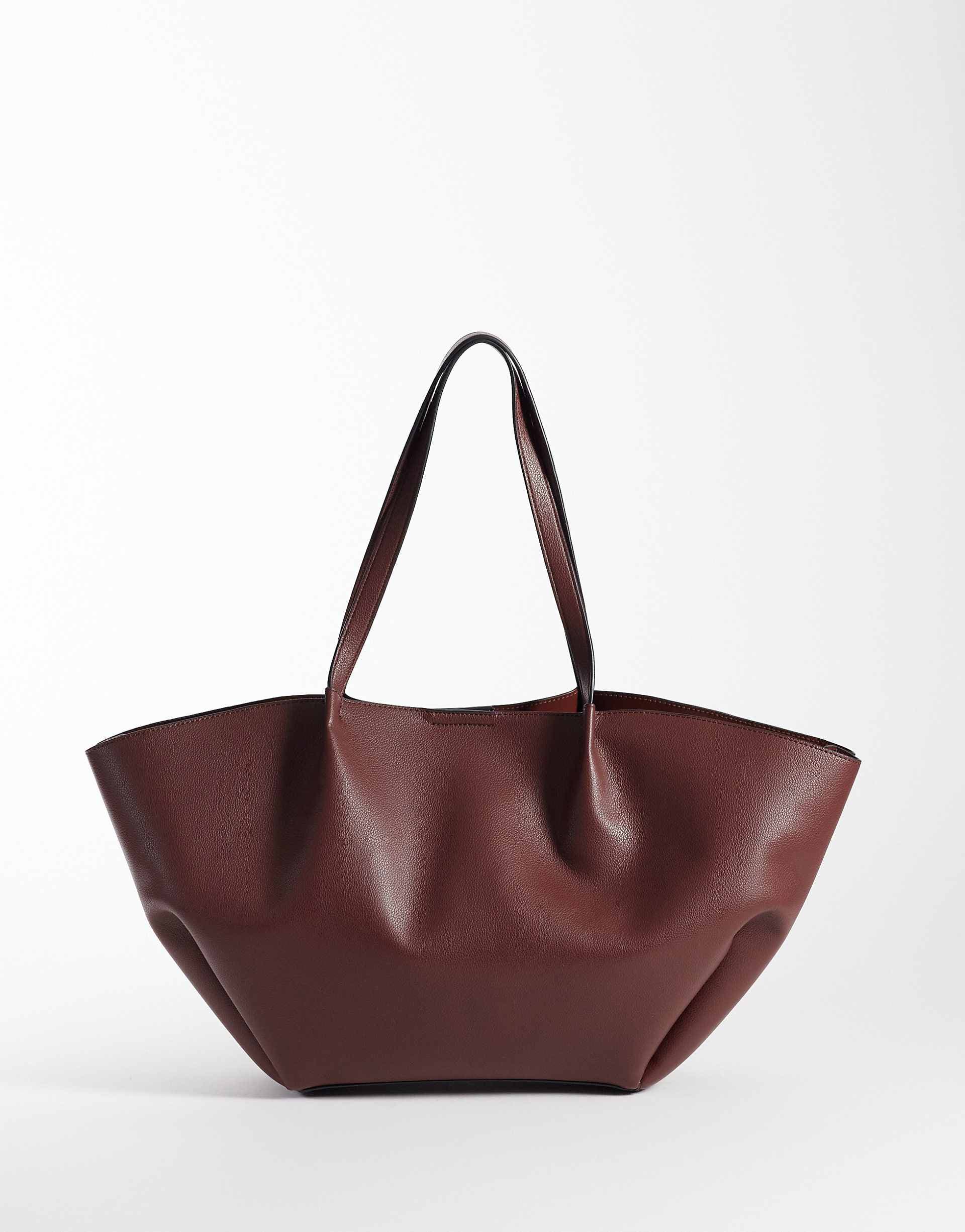 ASOS DESIGN pinched seam bonded tote in burgundy