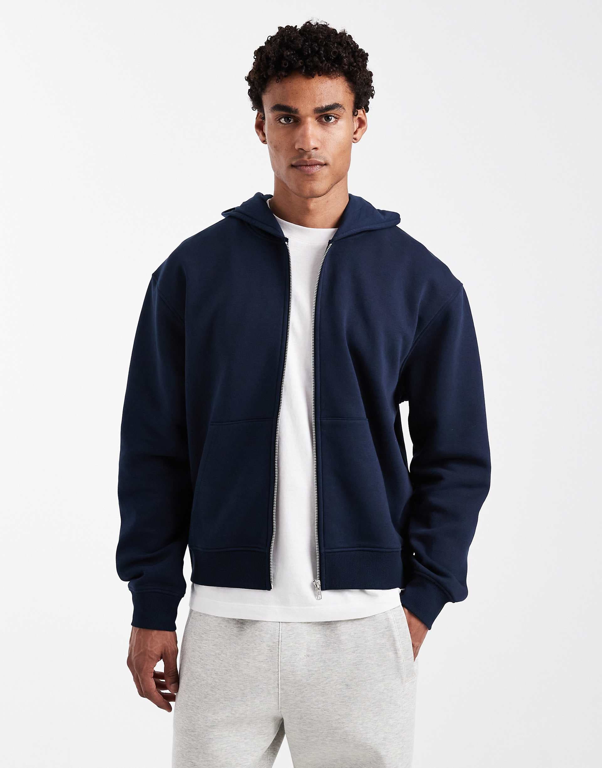 ASOS DESIGN essentials boxy relaxed zip up hoodie in navy